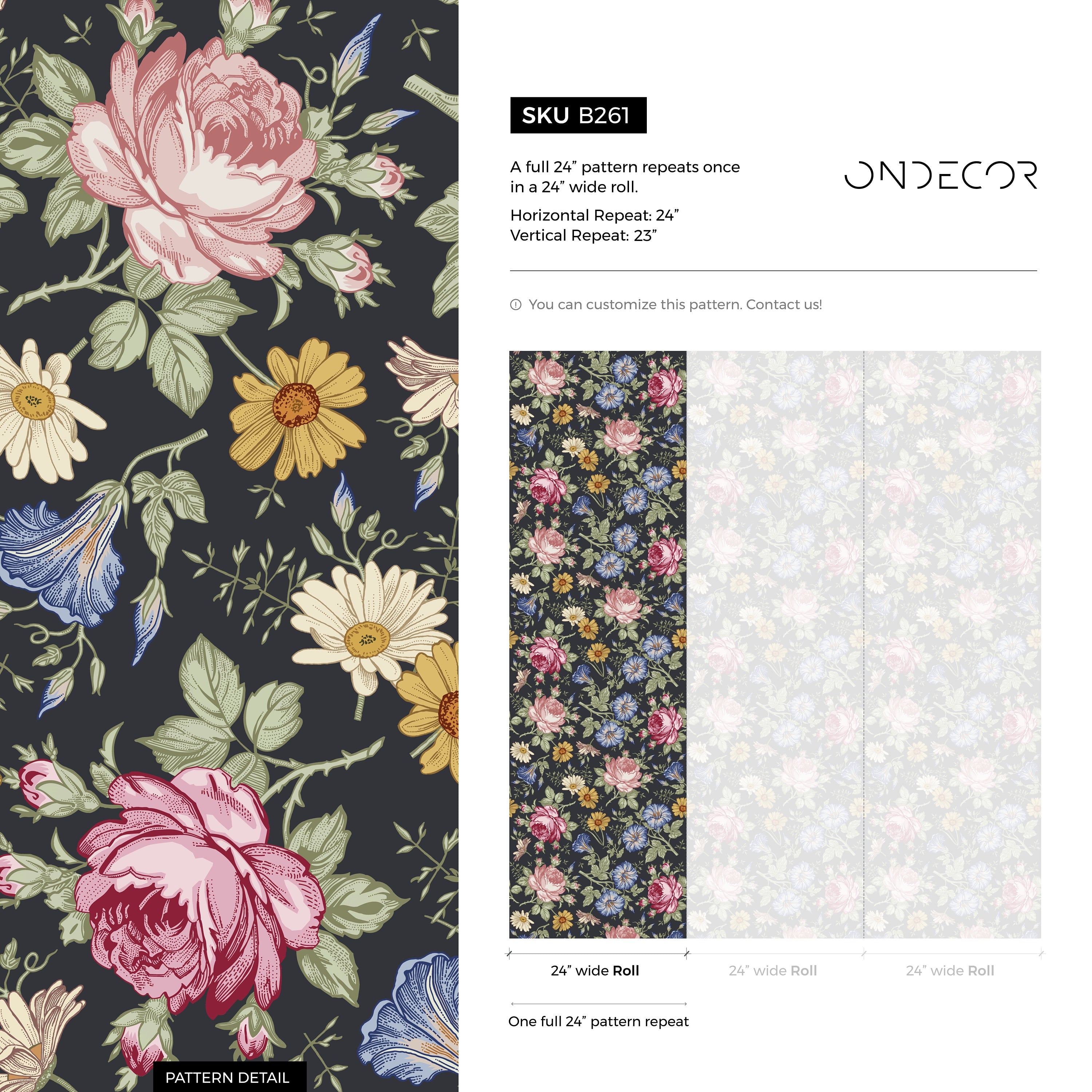 Floral Wallpaper Featuring Vintage Roses In Pink, Blue, And Yellow - B261