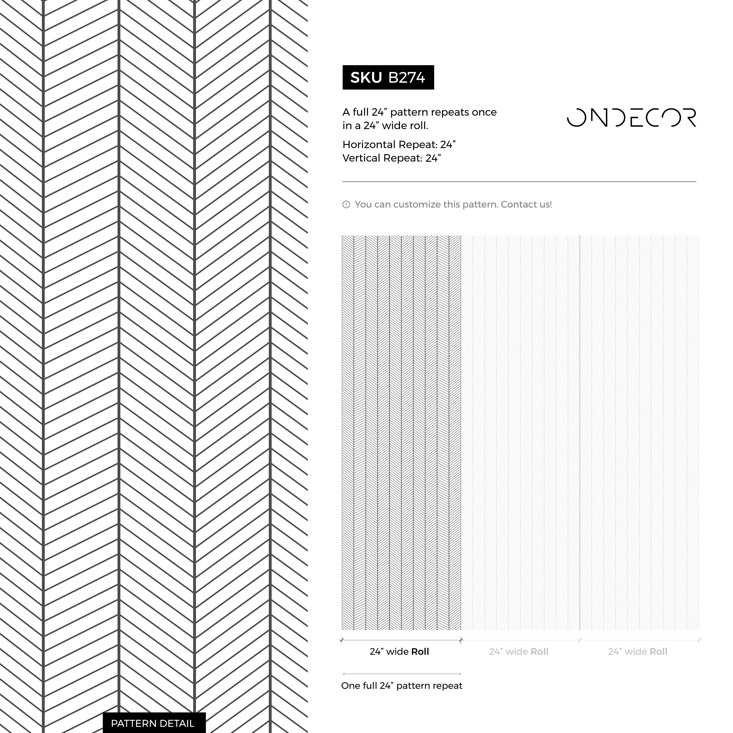 Geometric Wallpaper With A Thin Line Herringbone Motif In Black And Gray - B274
