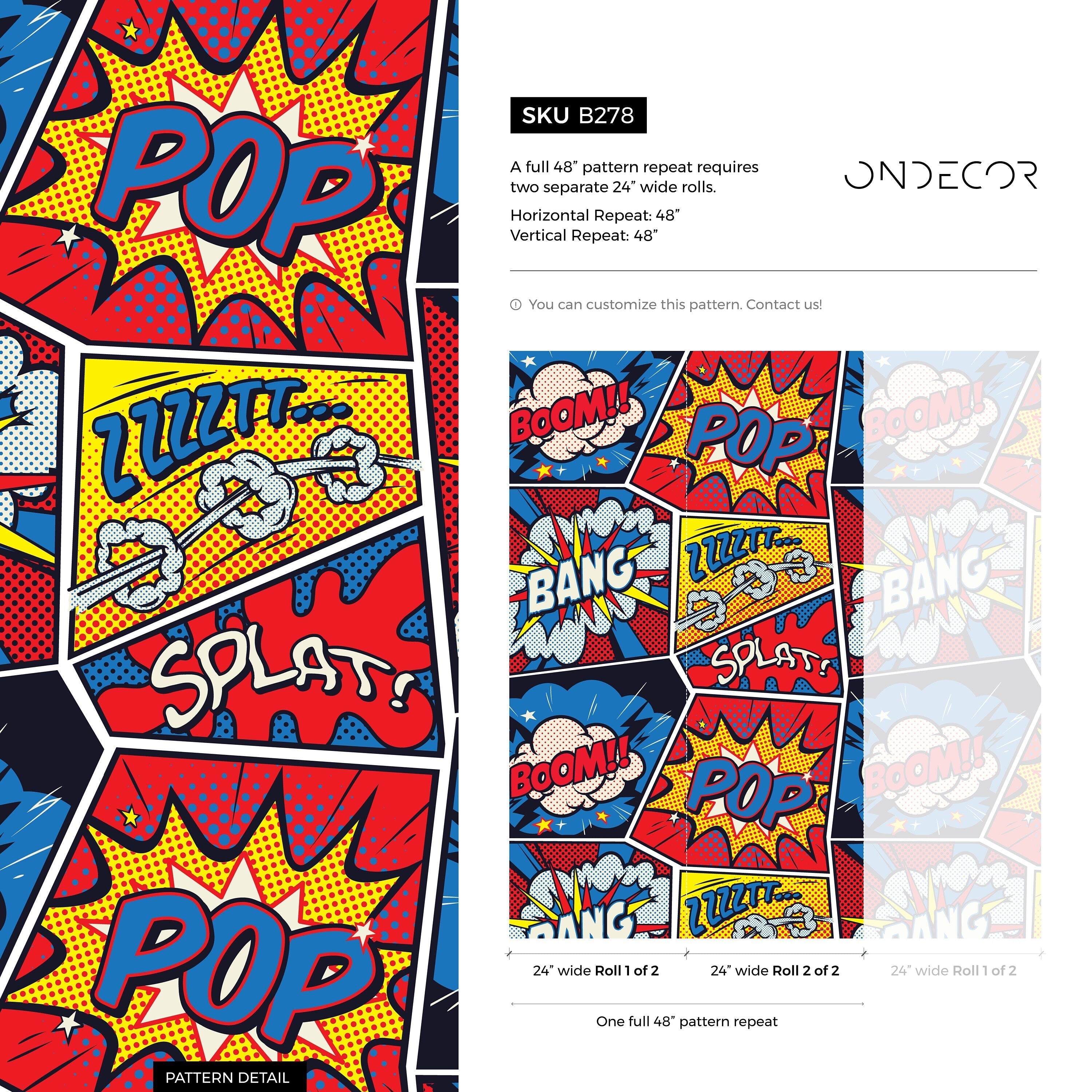 Pop Art Wallpaper With A Comic Book Motif In Red, Blue, And Yellow - B278
