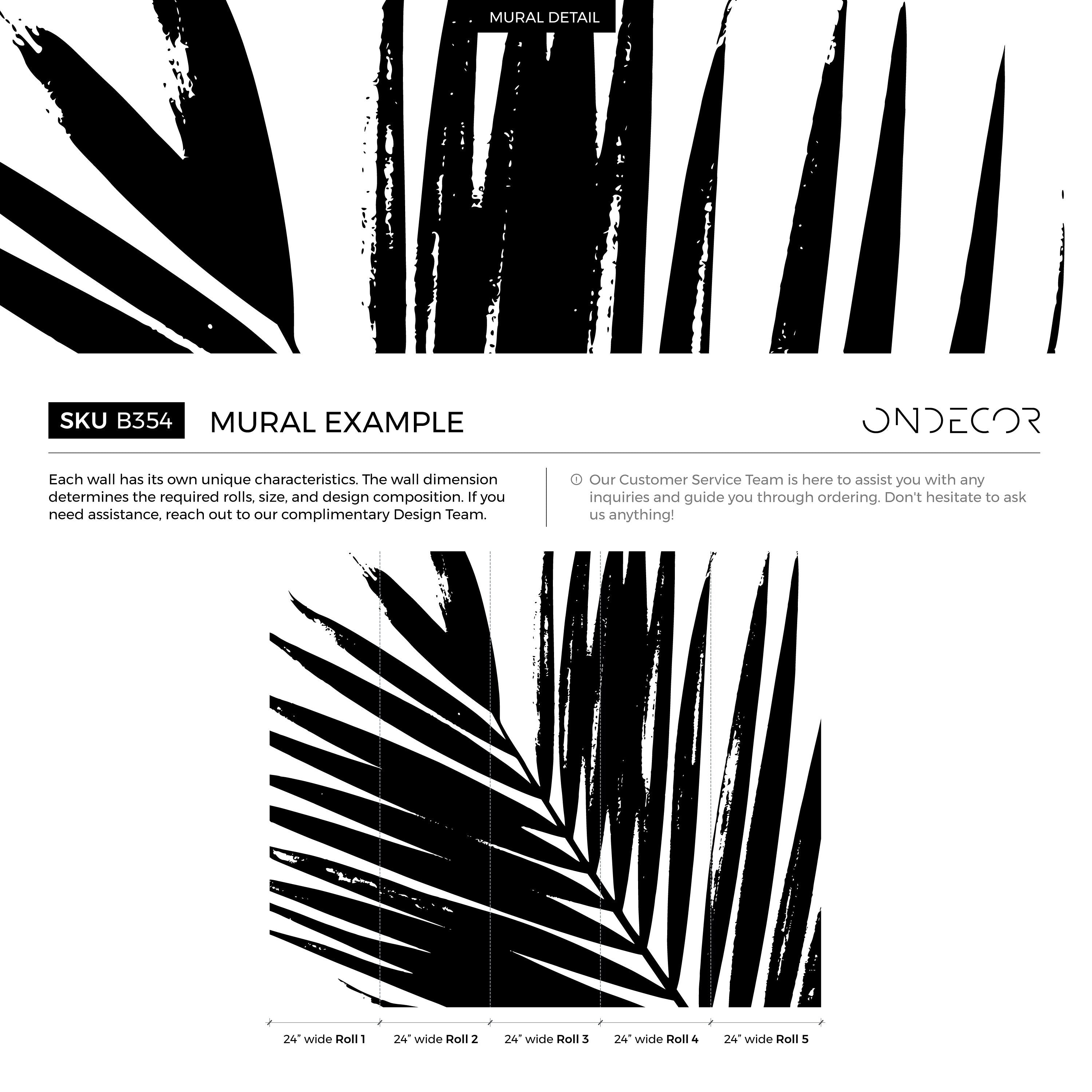 Abstract Botanical Wallpaper With Graphic Leaves In Black And White - B354