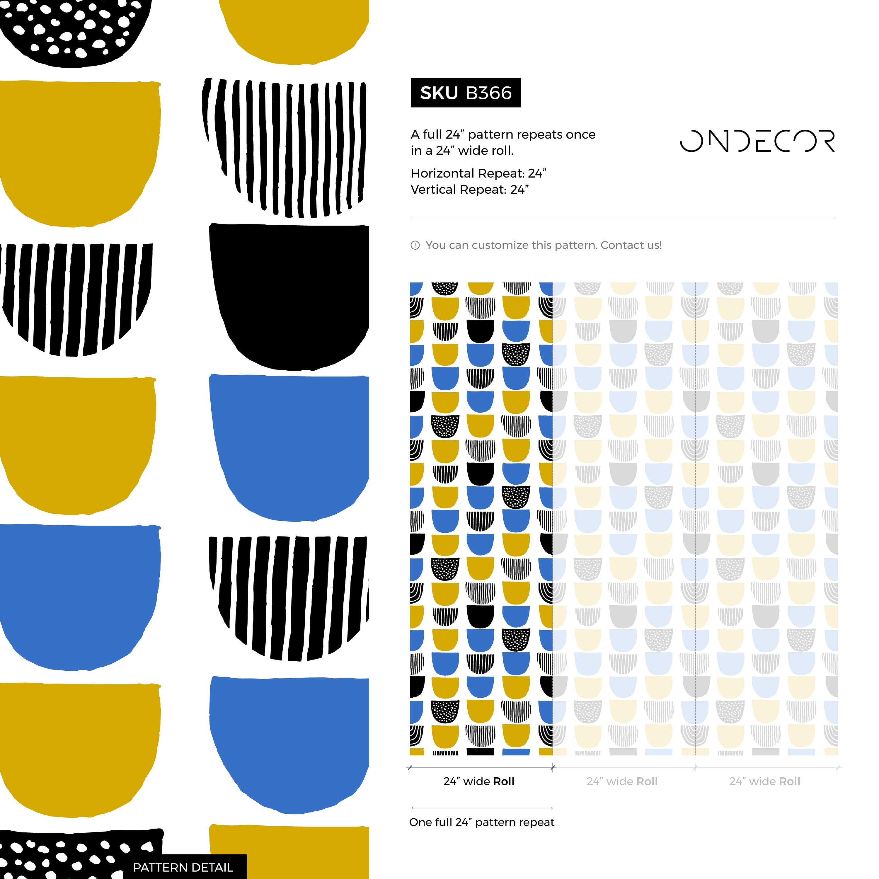 Abstract Wallpaper With U-shaped Motifs In Blue, Yellow, And Black - B366