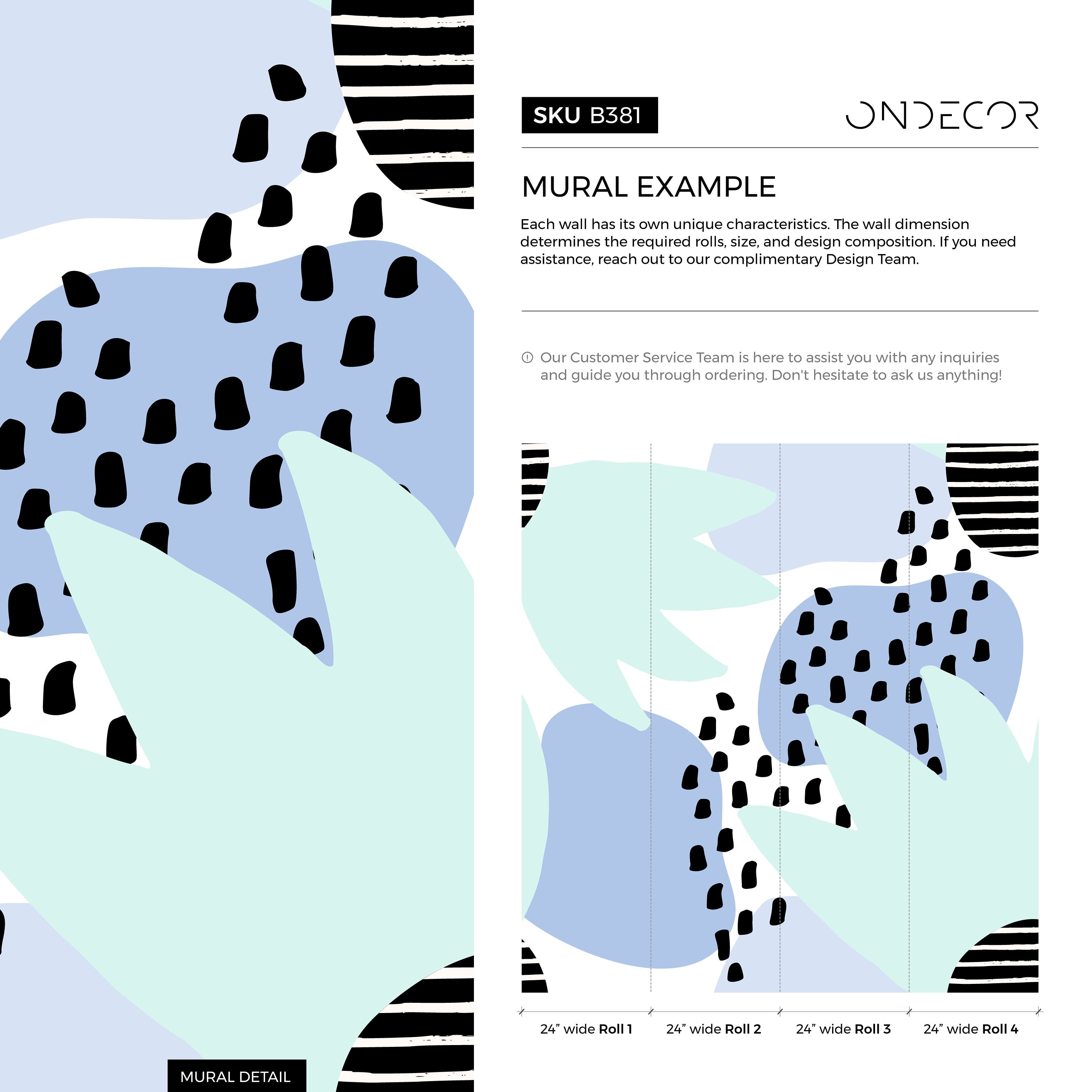 Abstract Wallpaper With Organic Shapes And Spots In Blue, Mint Green, And Black - B381