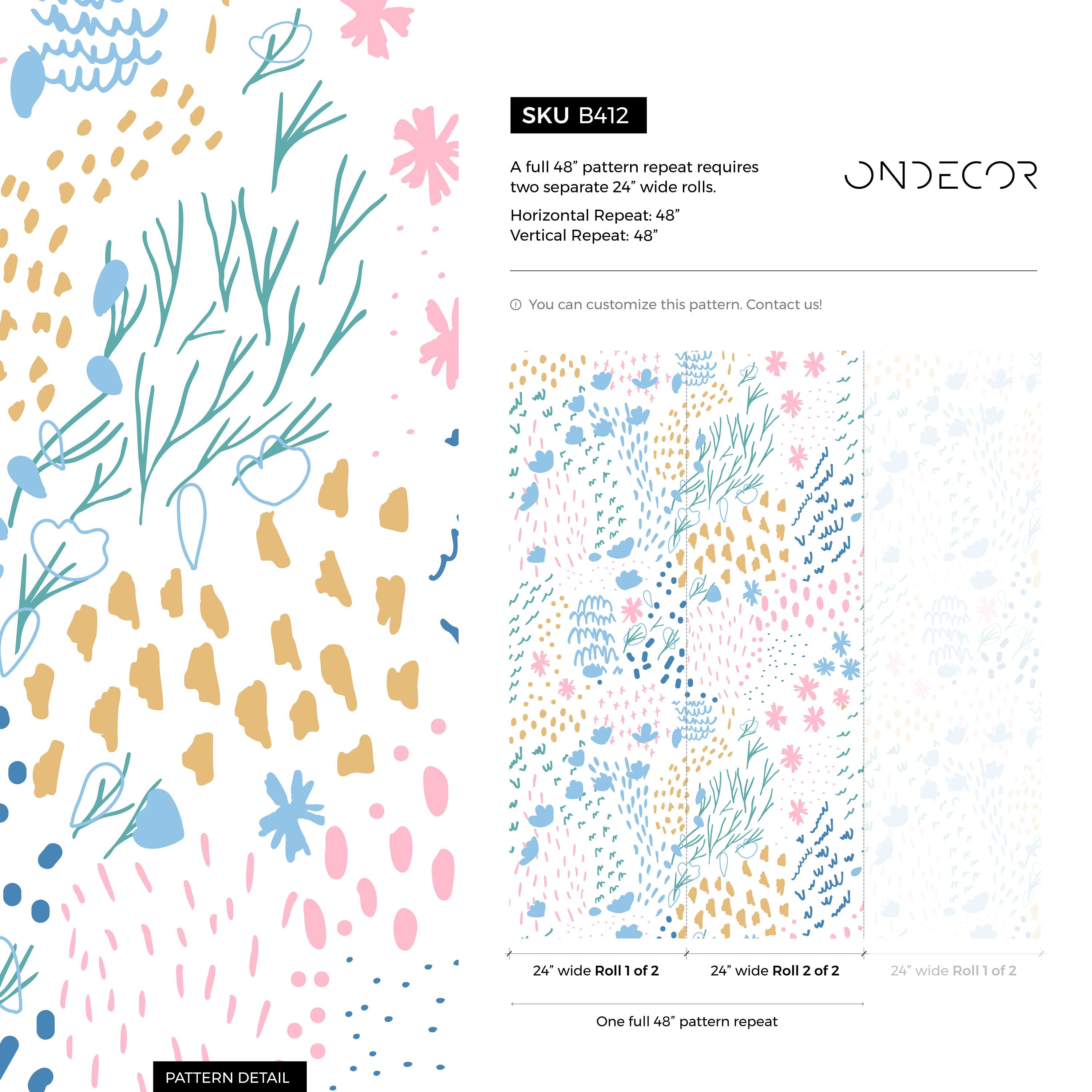 Abstract Wallpaper With Whimsical Doodles In Pink, Blue, And Gold - B412