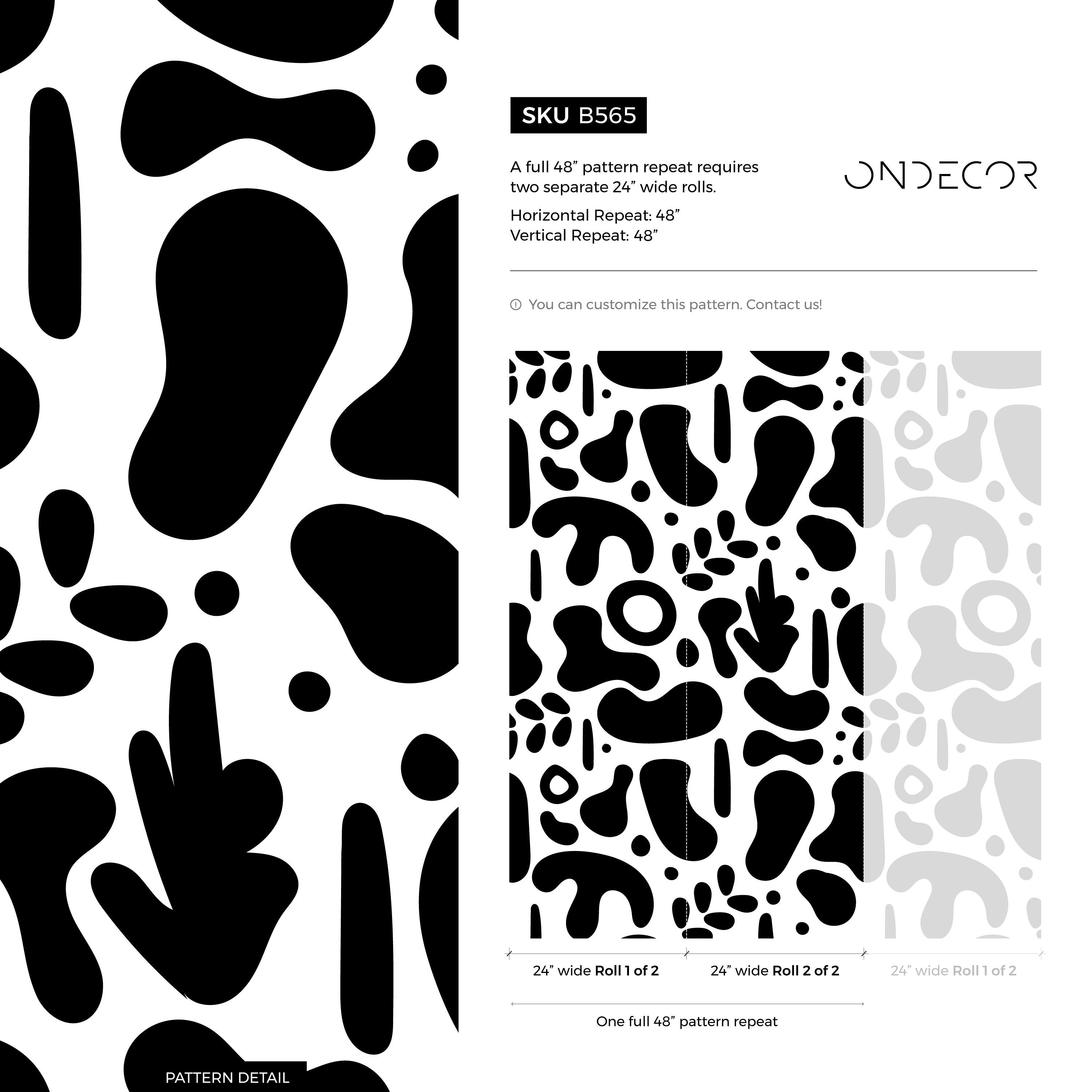 Abstract Wallpaper With Bold Organic Shapes In Black And White - B565