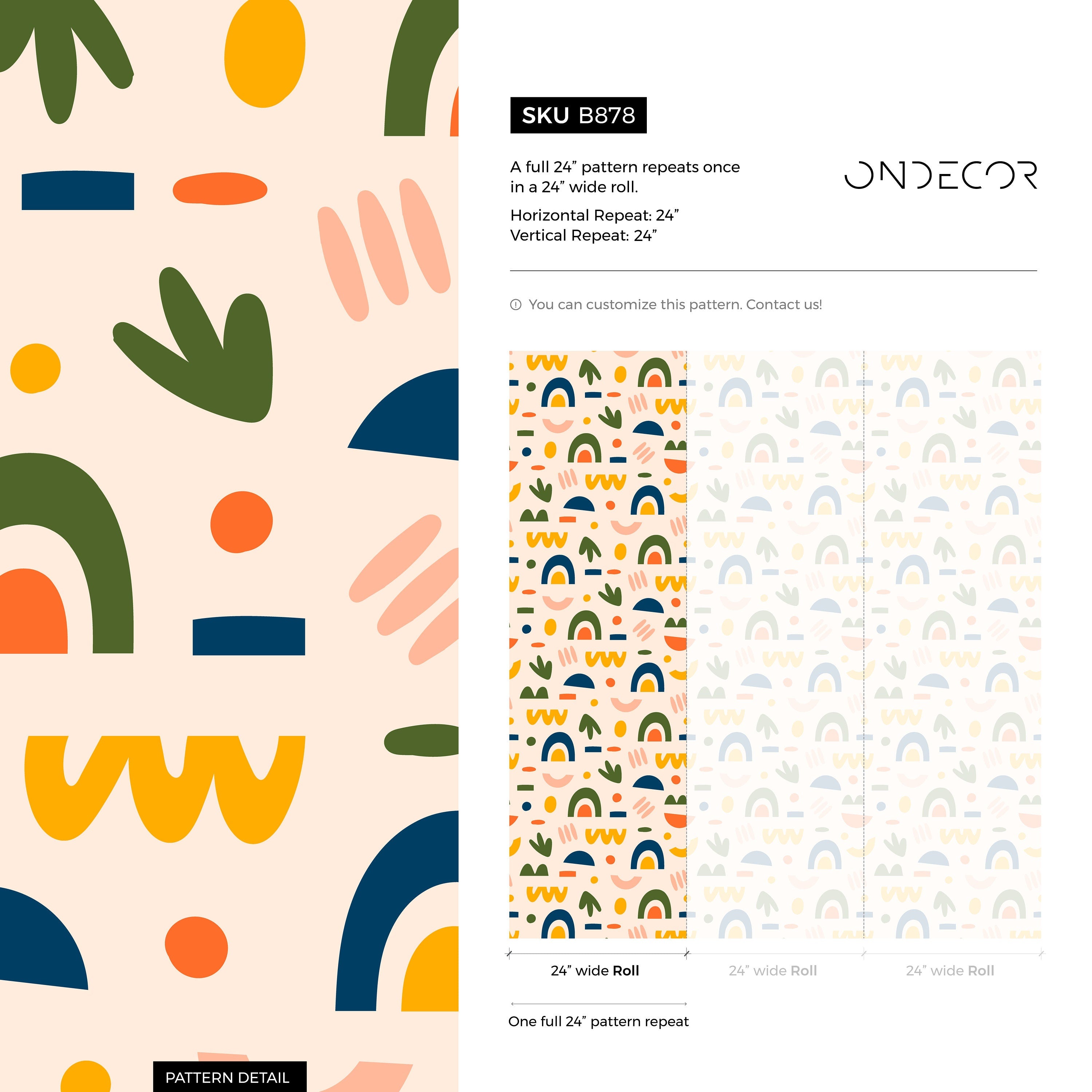 Abstract Wallpaper With Geometric Shapes In Orange, Blue, And Green - B878