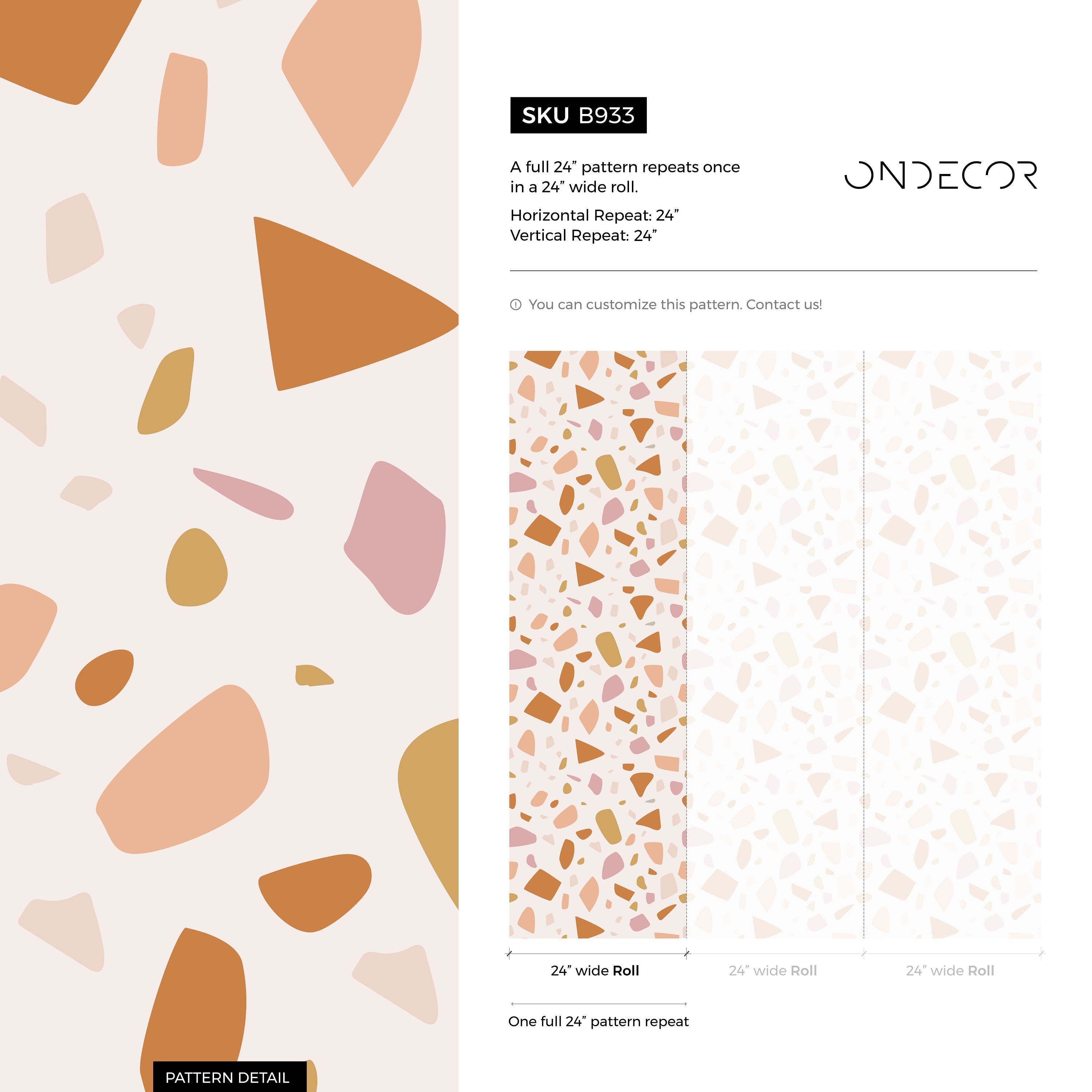 Terrazzo Wallpaper With An Organic Chip Motif In Orange, Pink, And Yellow - B933