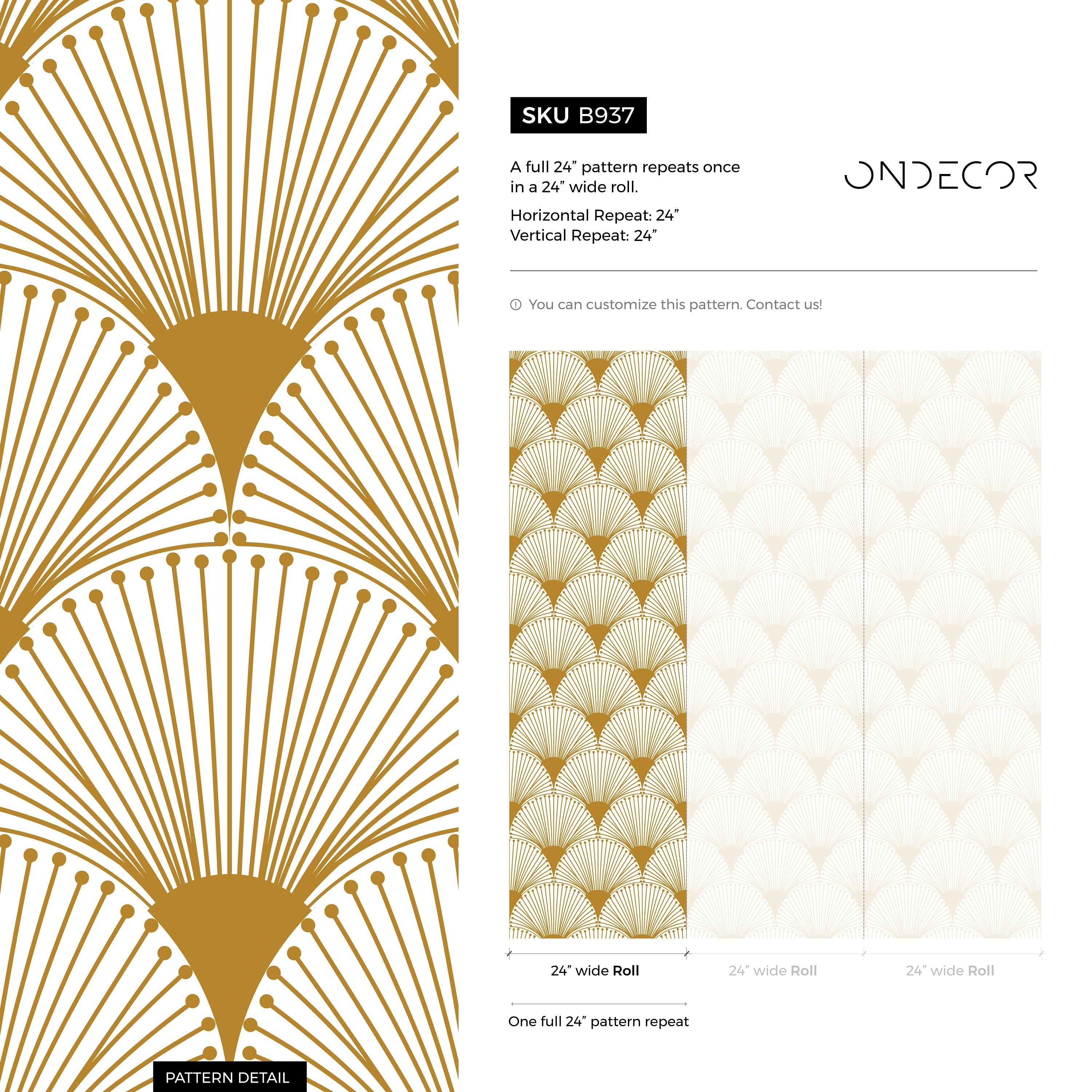 Art Deco Wallpaper With A Geometric Fan Motif In Gold - B937