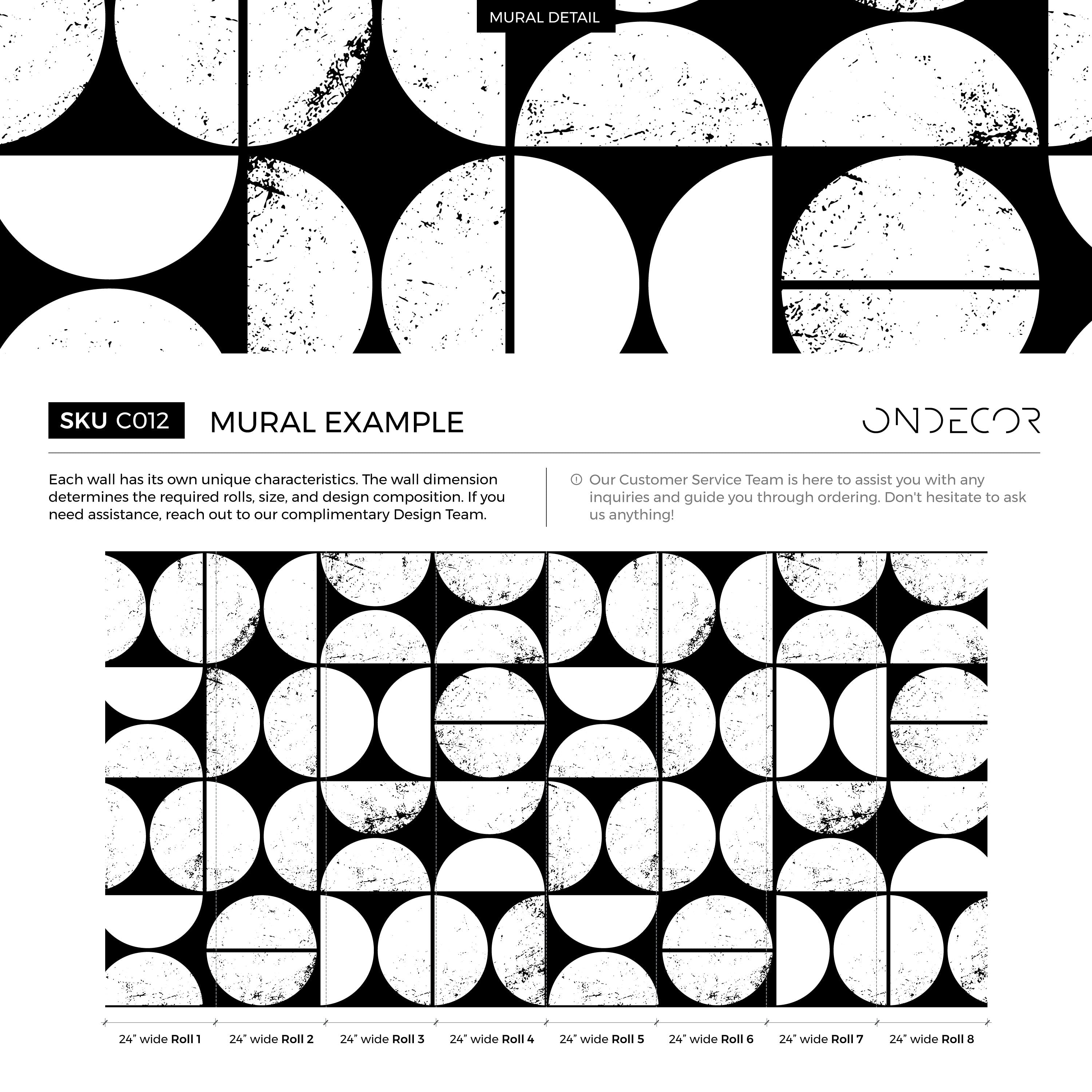 Geometric Wallpaper With A Distressed Circle Grid In Black And Cream - C012