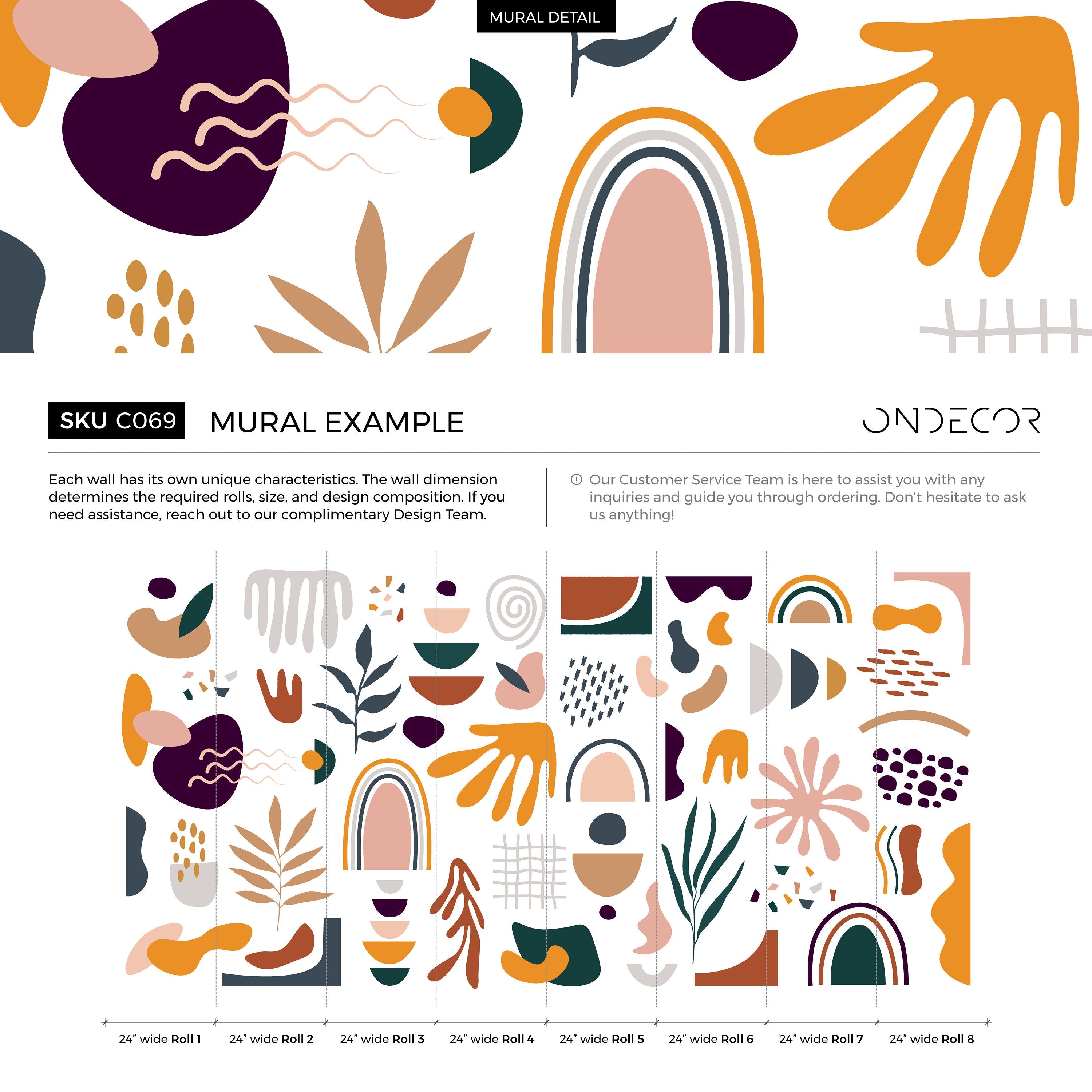 Abstract Wallpaper With Geometric And Organic Shapes In Mustard, Terracotta, And Teal - C069