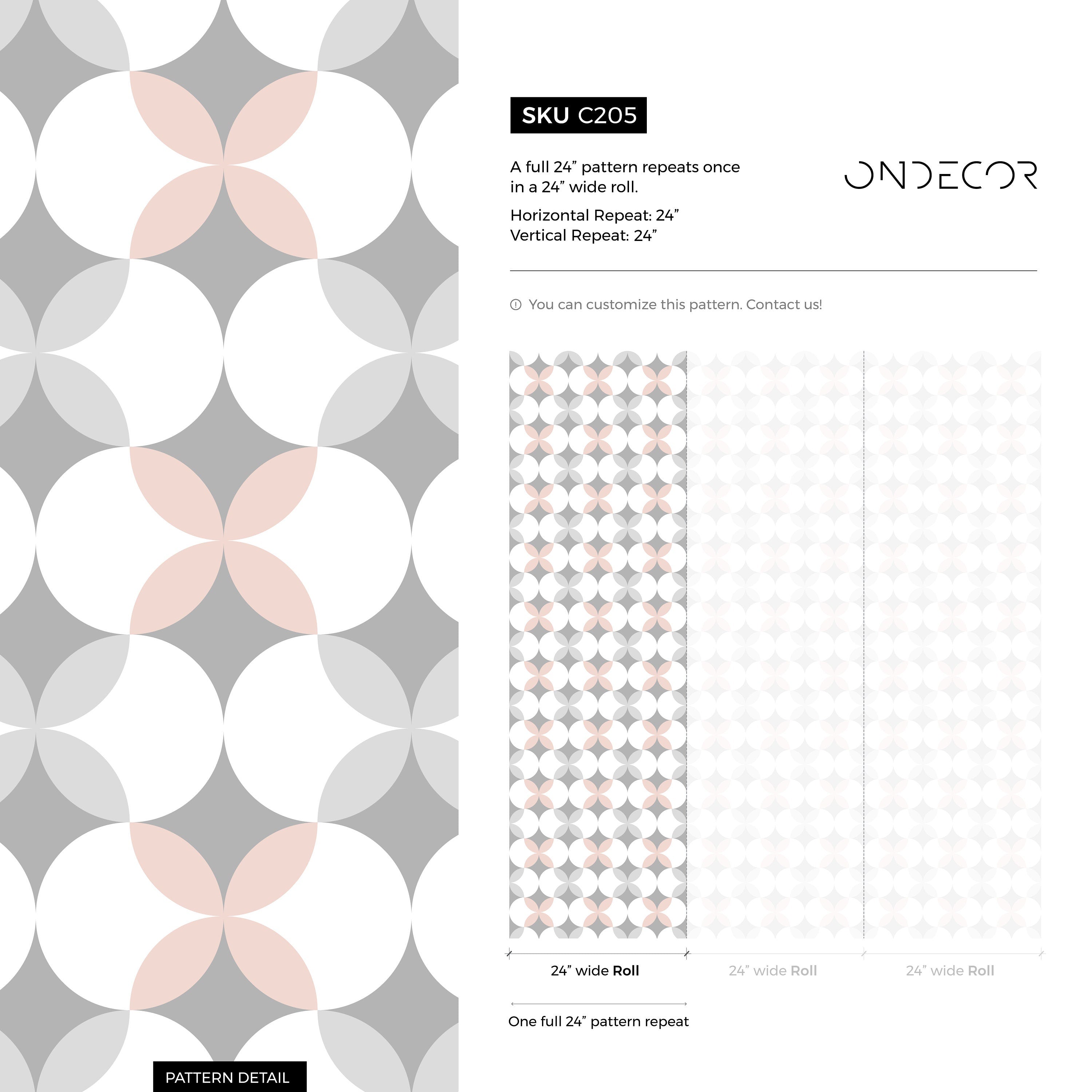 Geometric Wallpaper With An Overlapping Circle Motif In Grey And Pink - C205