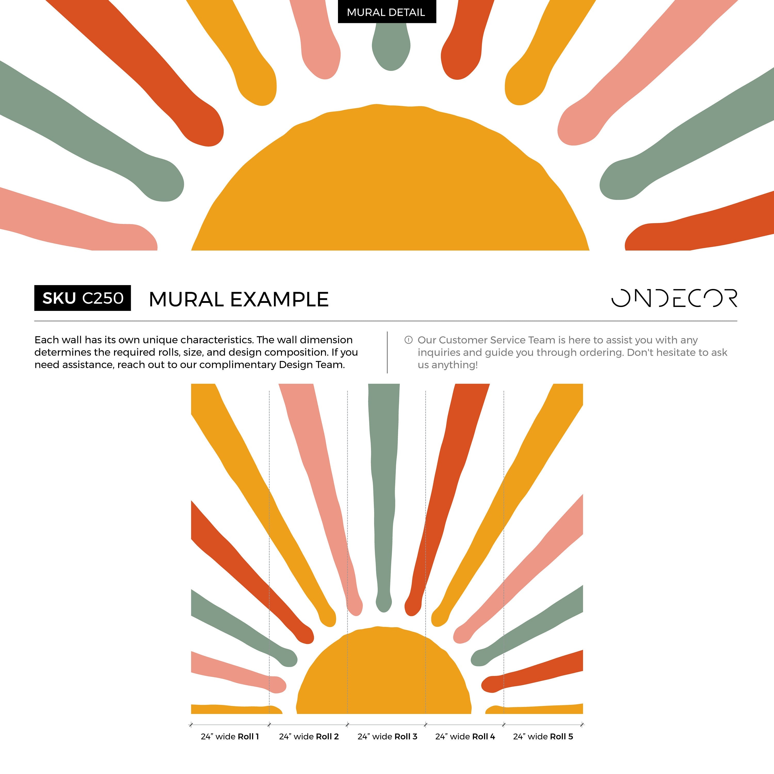 Retro Sun Wallpaper With Abstract Rays In Mustard, Pink, And Green - C250