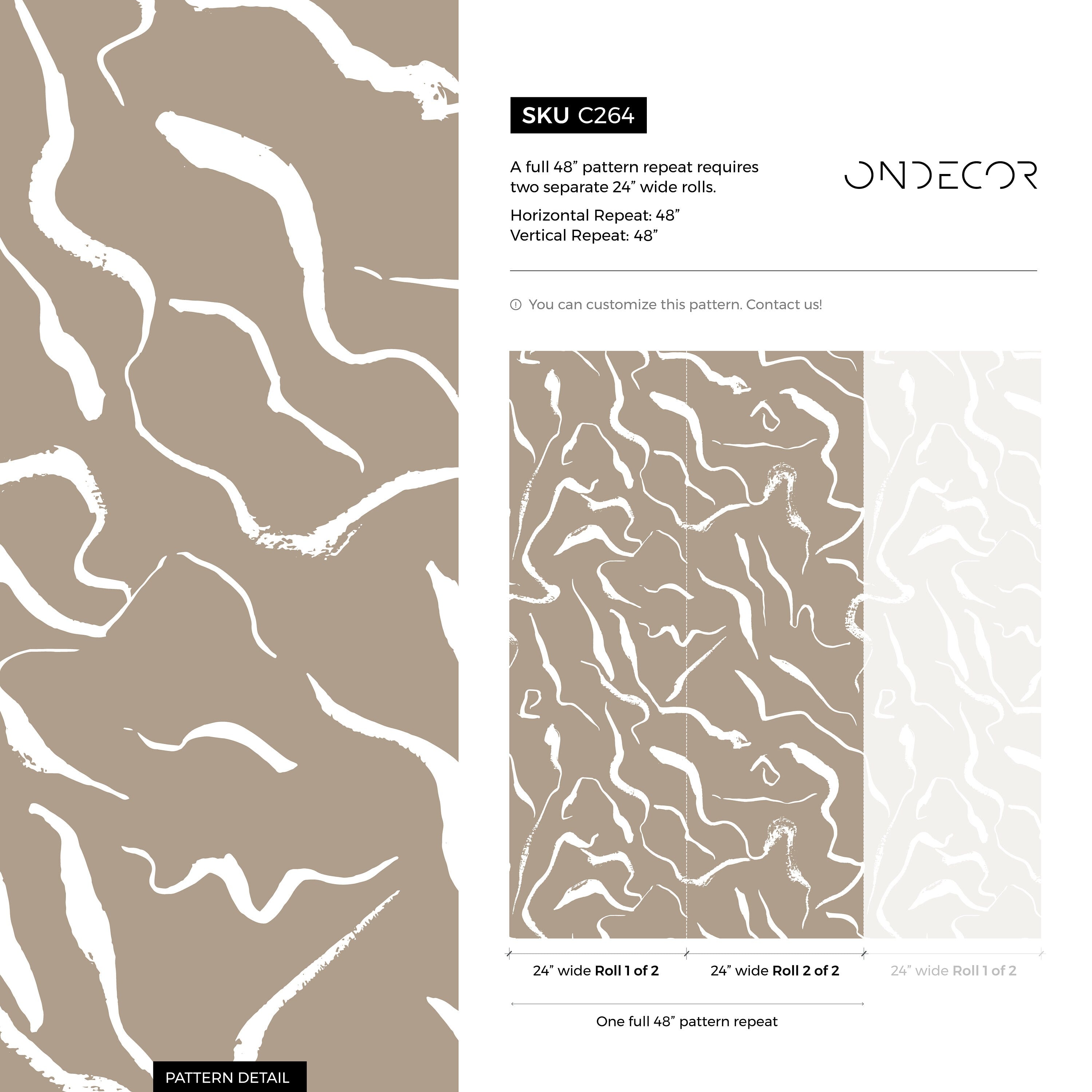 Abstract Wallpaper With Wavy Brush Strokes In Taupe And Off-white - C264
