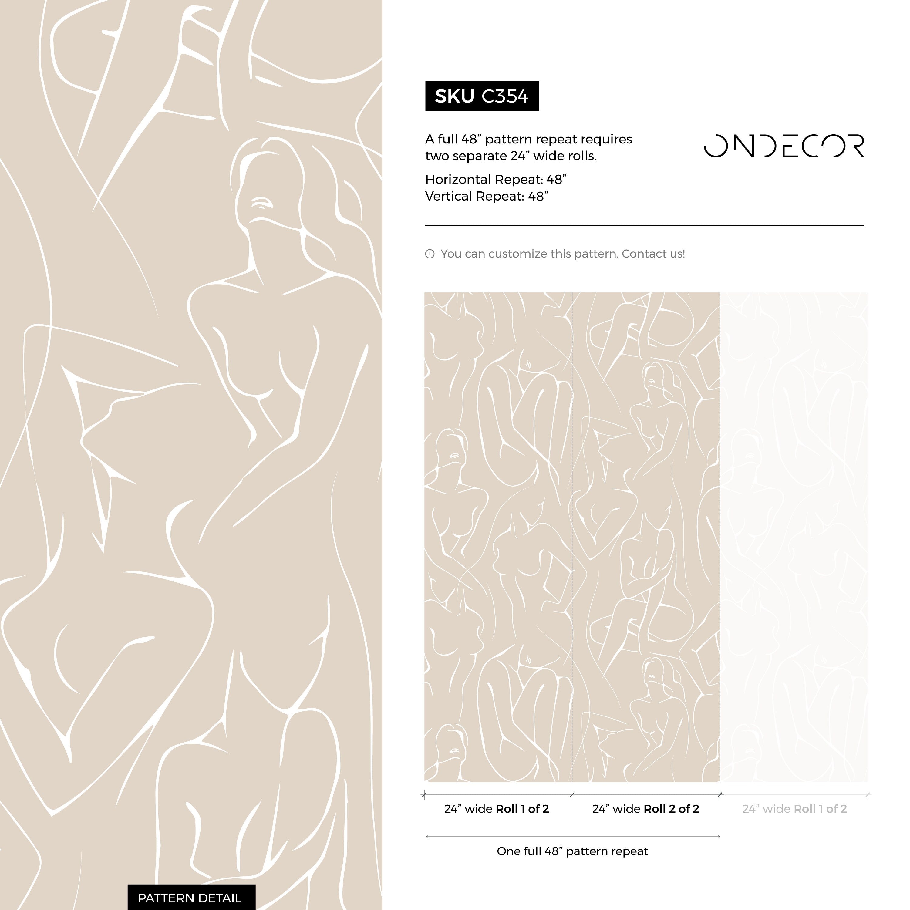 Line Art Wallpaper With A Continuous Female Figure Motif In Beige And White - C354