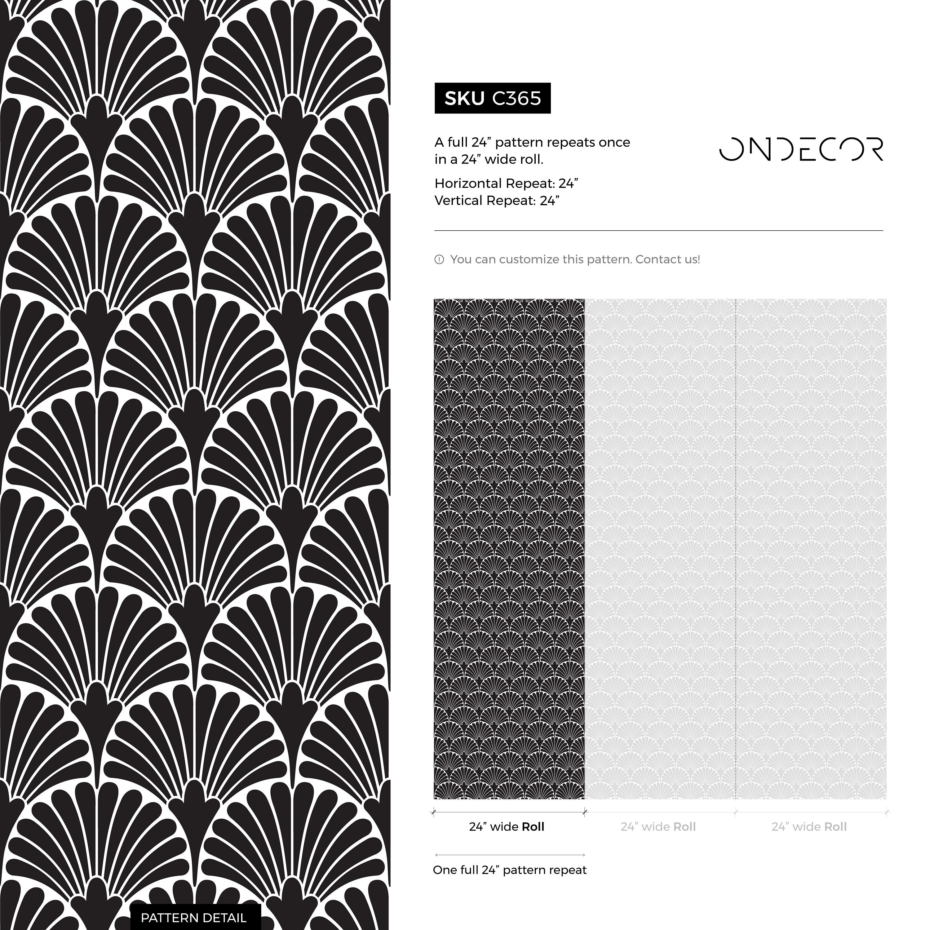 Art Deco Wallpaper With A Geometric Fan Motif In Black And White - C365