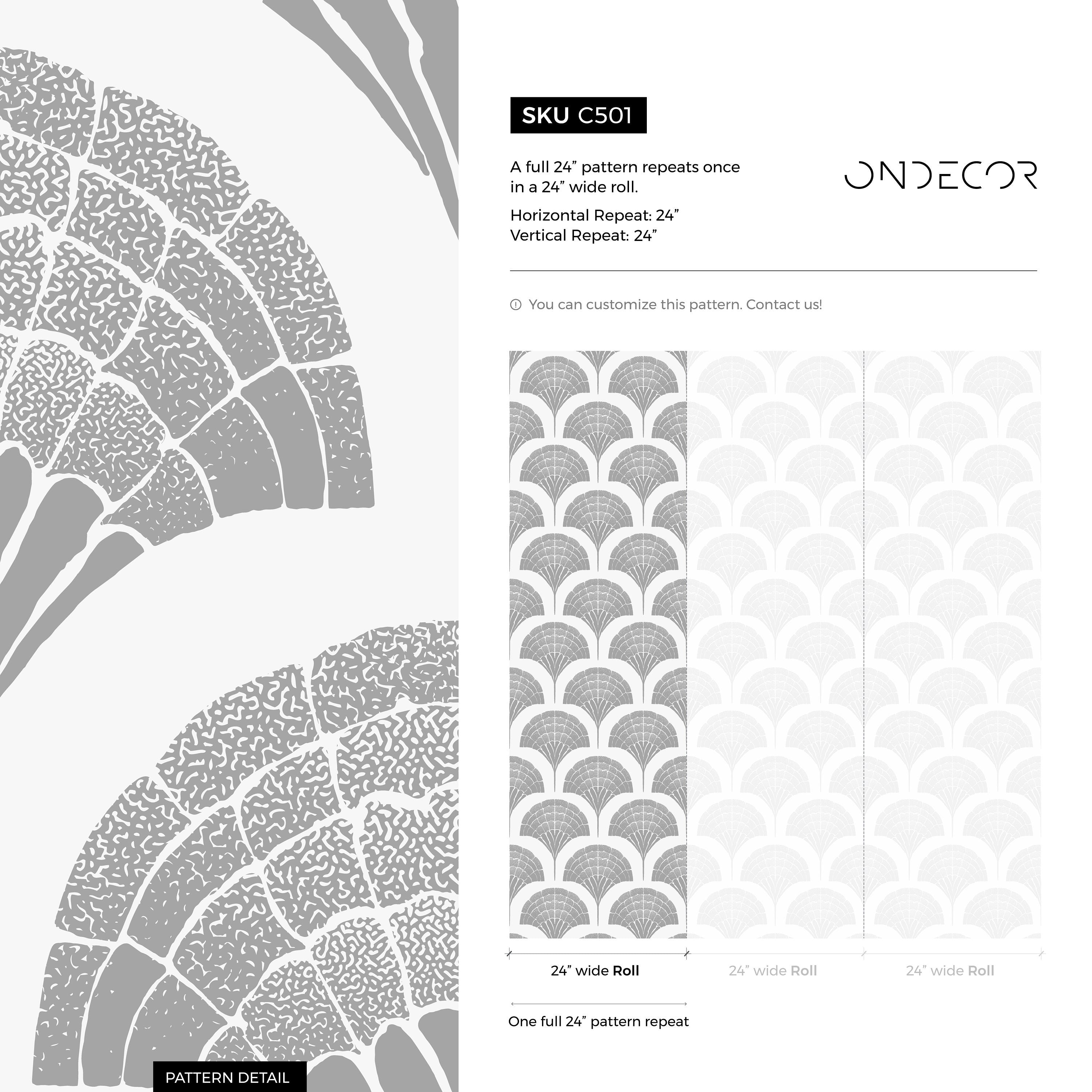 Art Deco Wallpaper With A Stylized Ginkgo Leaf Motif In Gray - C501