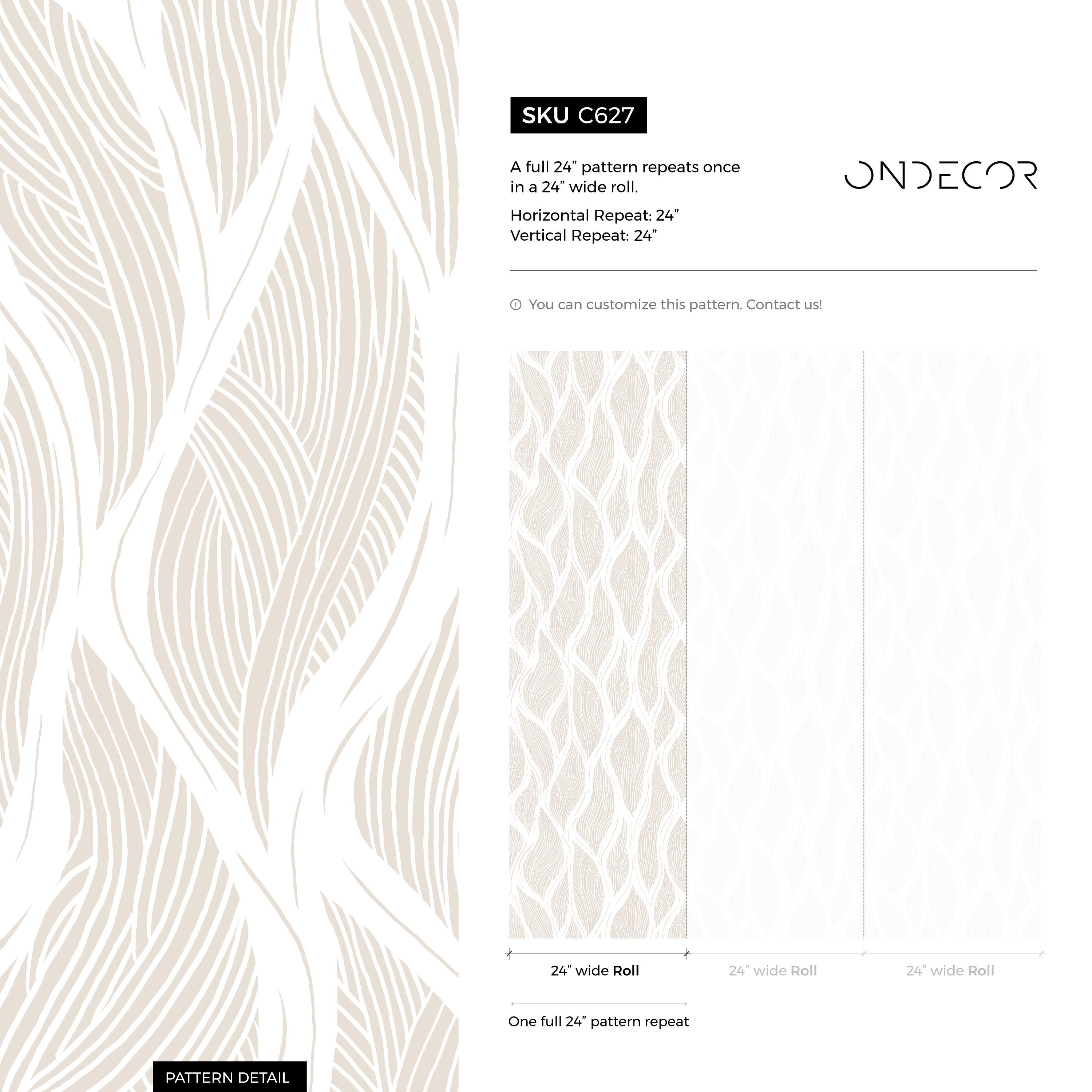 Abstract Wallpaper With Wavy Leaf Motifs In Beige And Off-white - C627