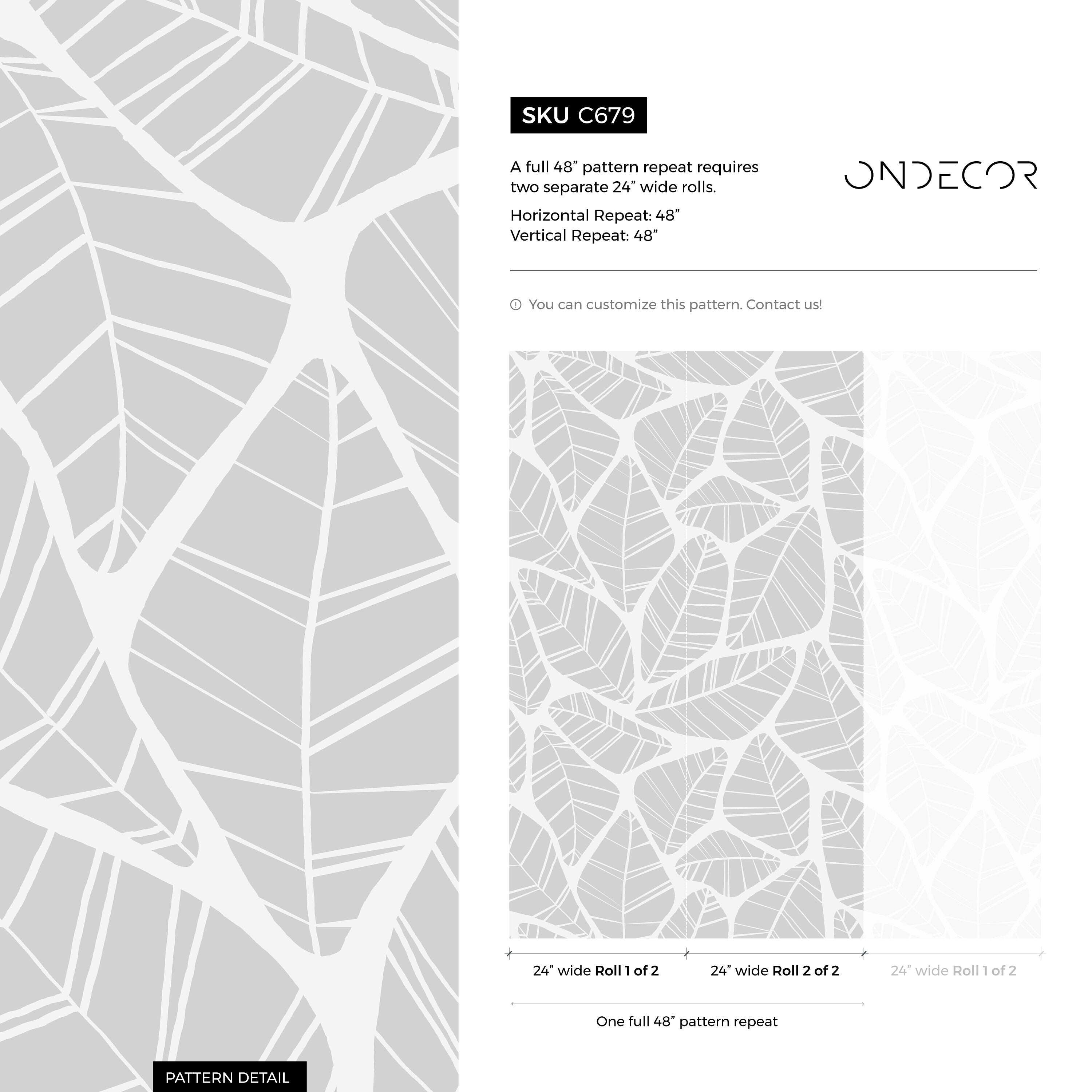 Leaf Wallpaper With A Minimalist Outline Motif In Gray And White - C679