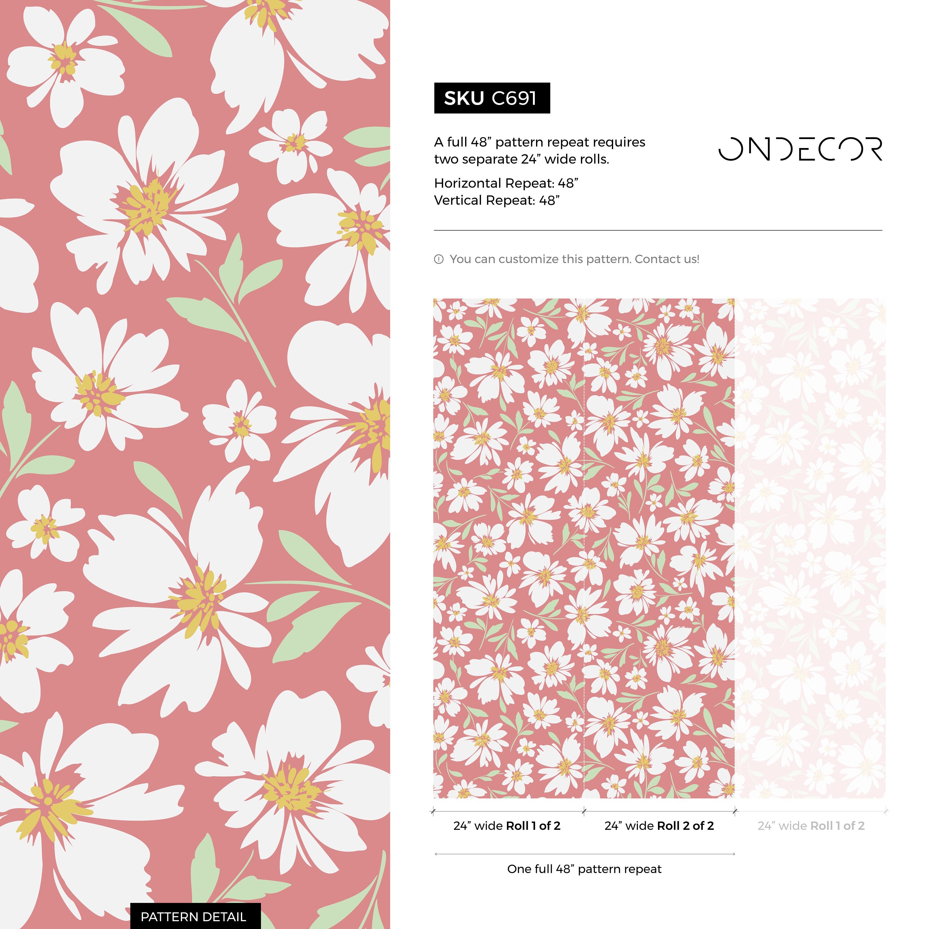 Floral Wallpaper With A Charming Daisy Motif In Pink, White, And Green - C691