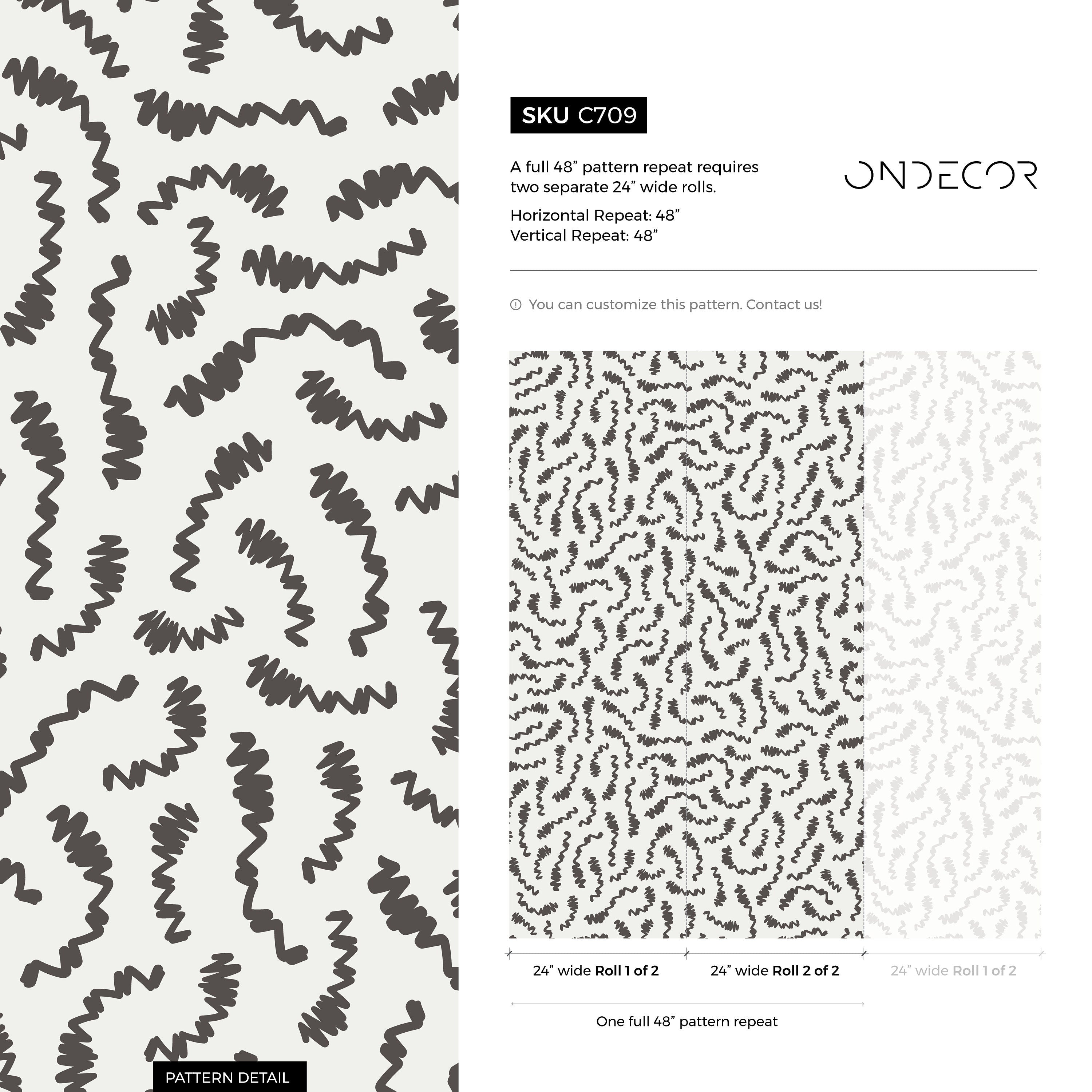 Abstract Wallpaper With Wavy Lines In Charcoal And Light Grey - C709