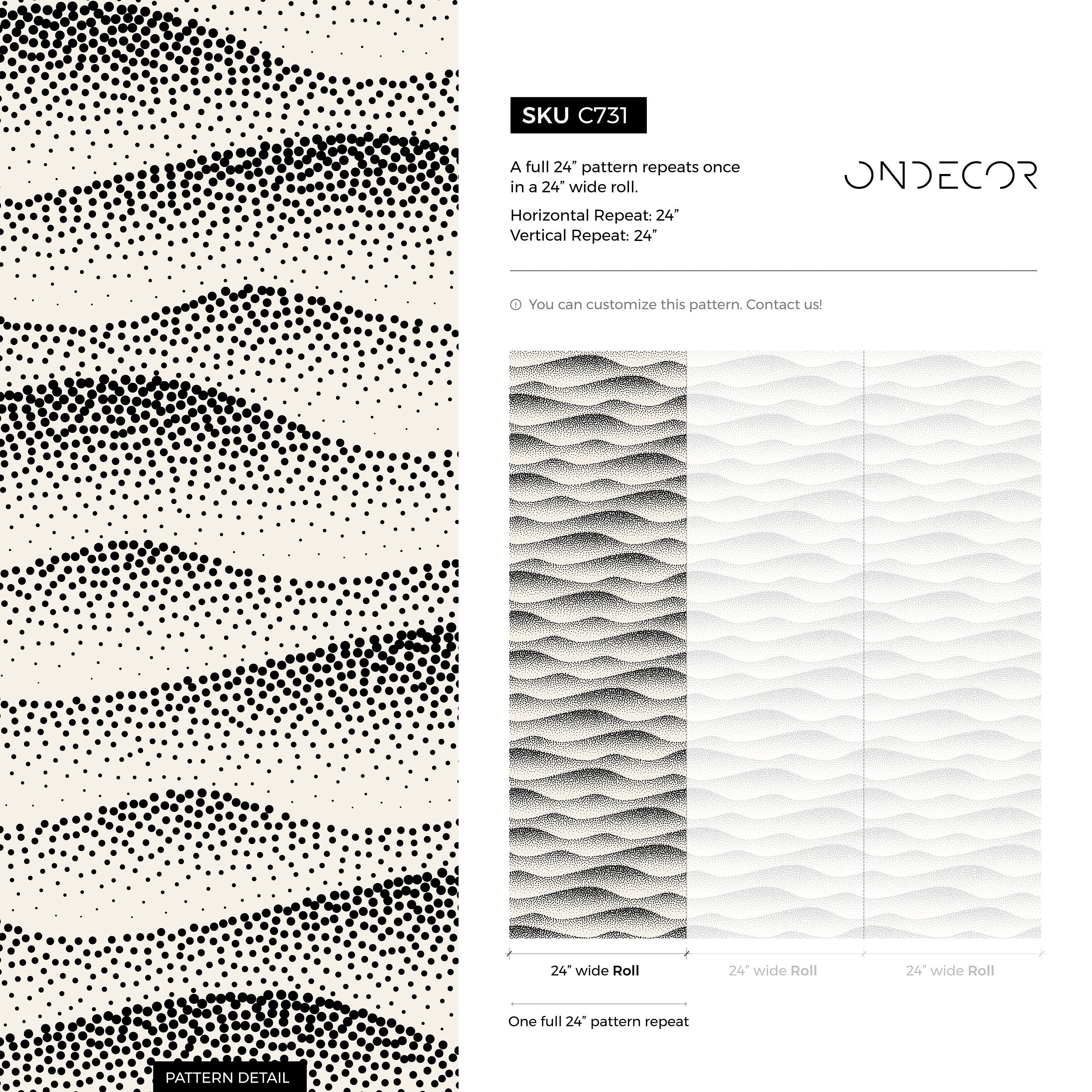 Abstract Wallpaper With Wavy Dotted Lines In Black And Cream - C731