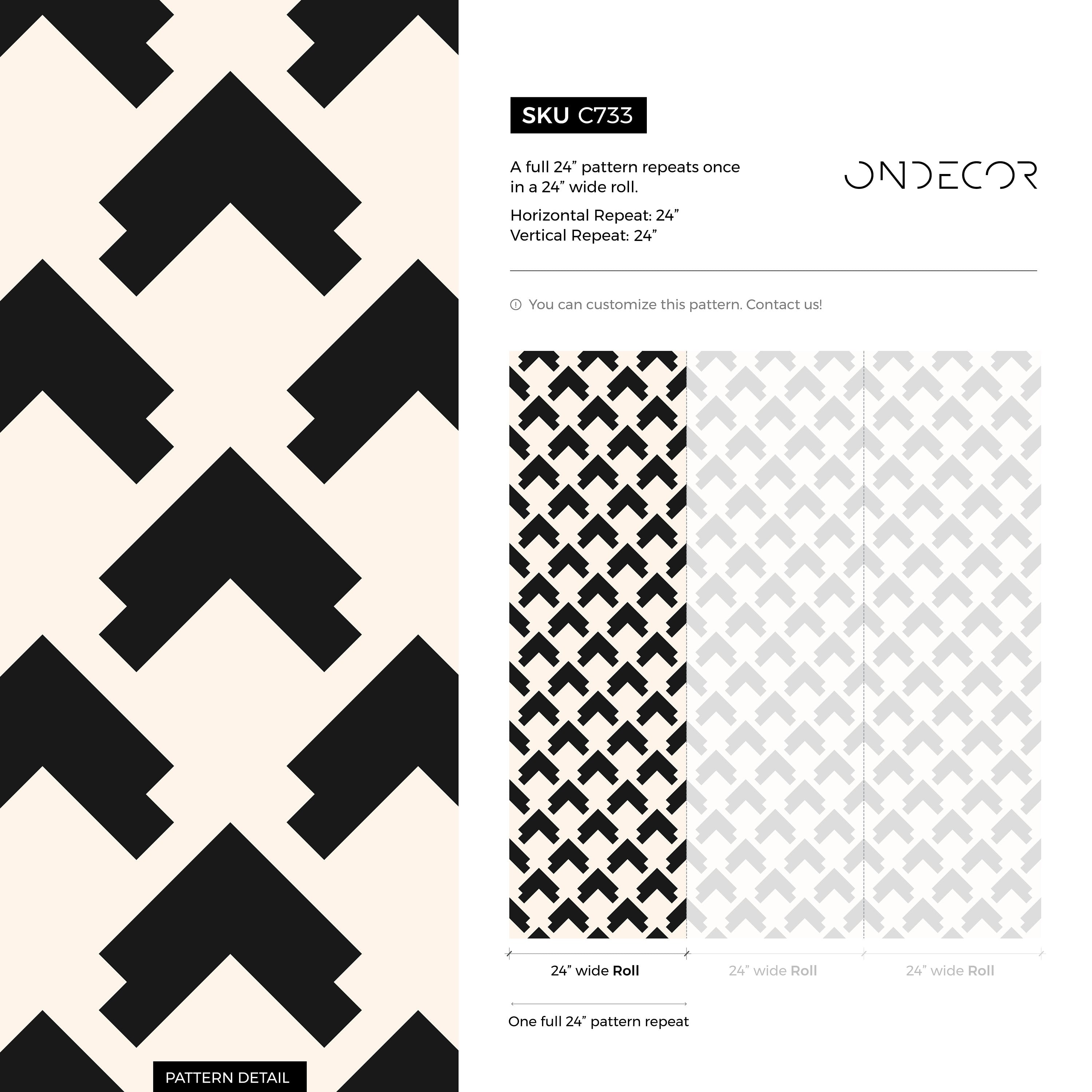 Geometric Wallpaper With A Bold Arrow Pattern In Black And Beige - C733