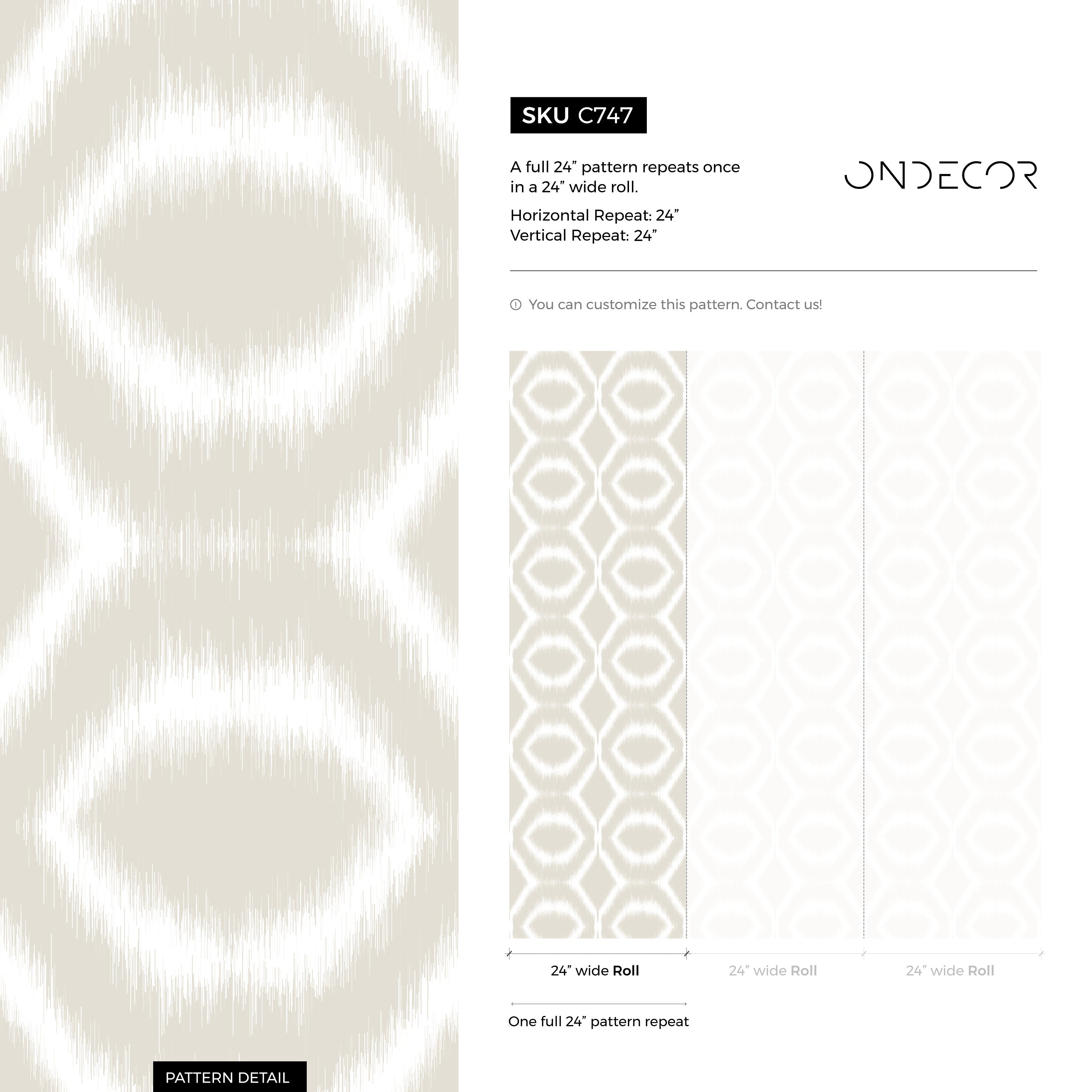 Geometric Wallpaper With An Ikat Diamond Motif In Beige And White - C747