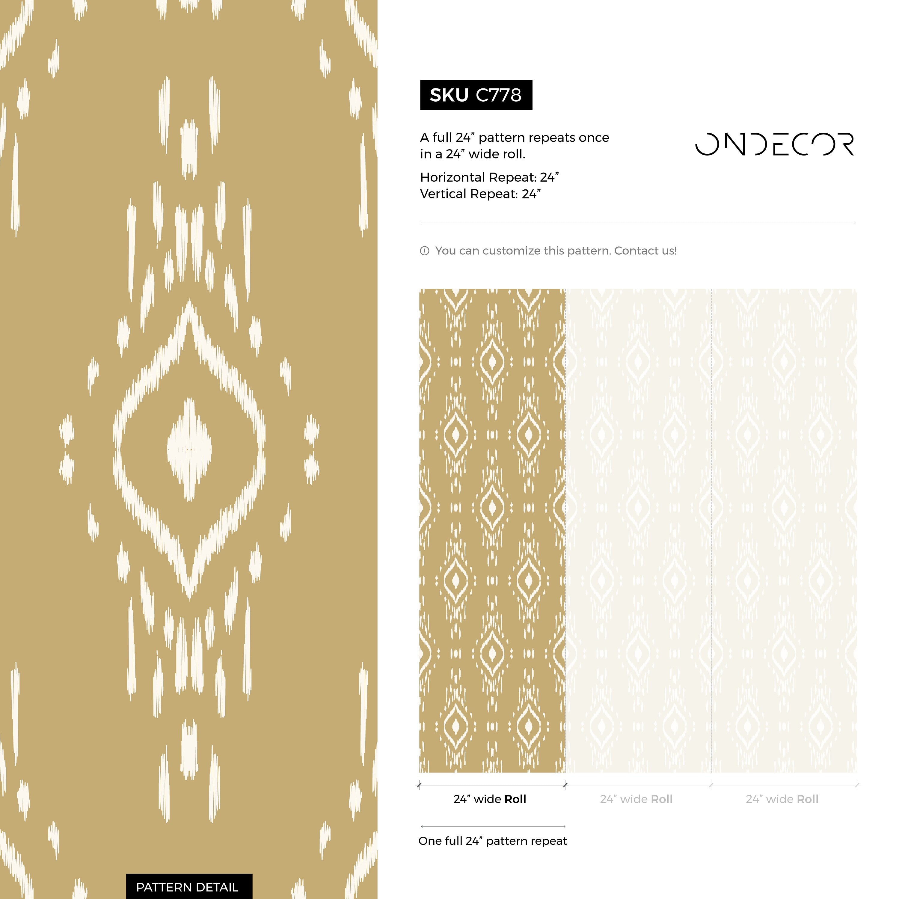 Ikat Wallpaper With A Bohemian Diamond Motif In Tan And White - C778