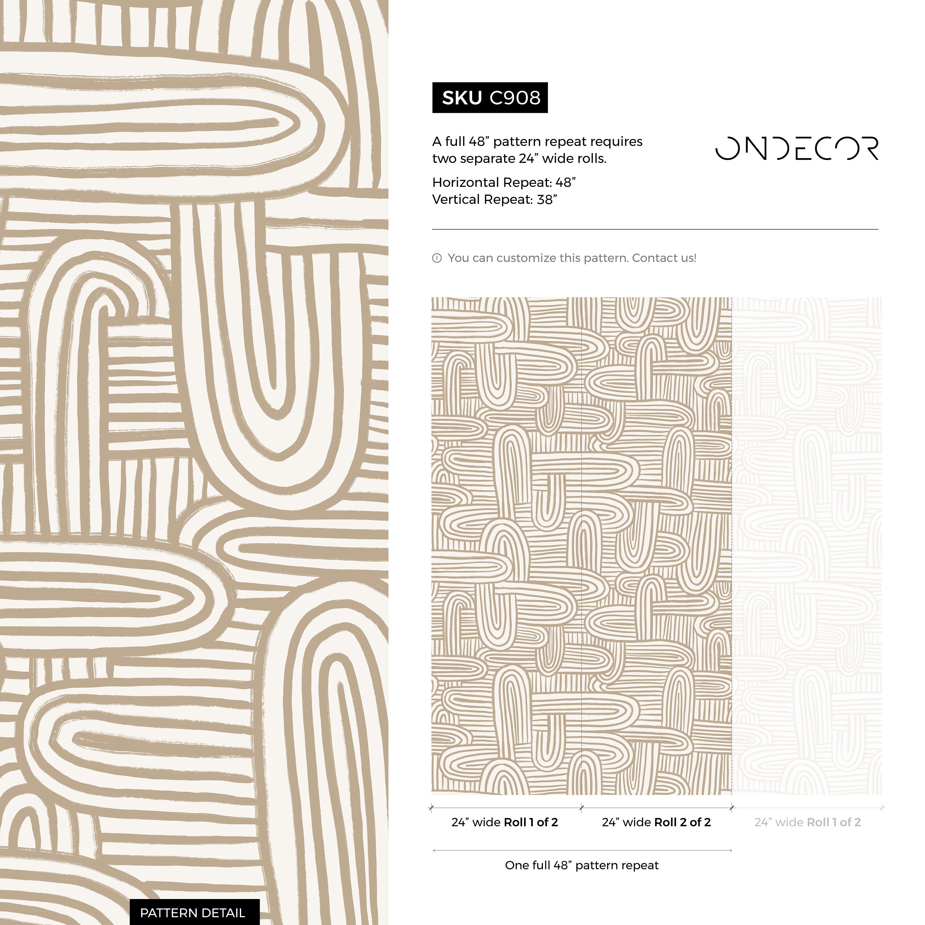 Abstract Wallpaper With Organic Brush Stroke Arches In Beige And Cream - C908