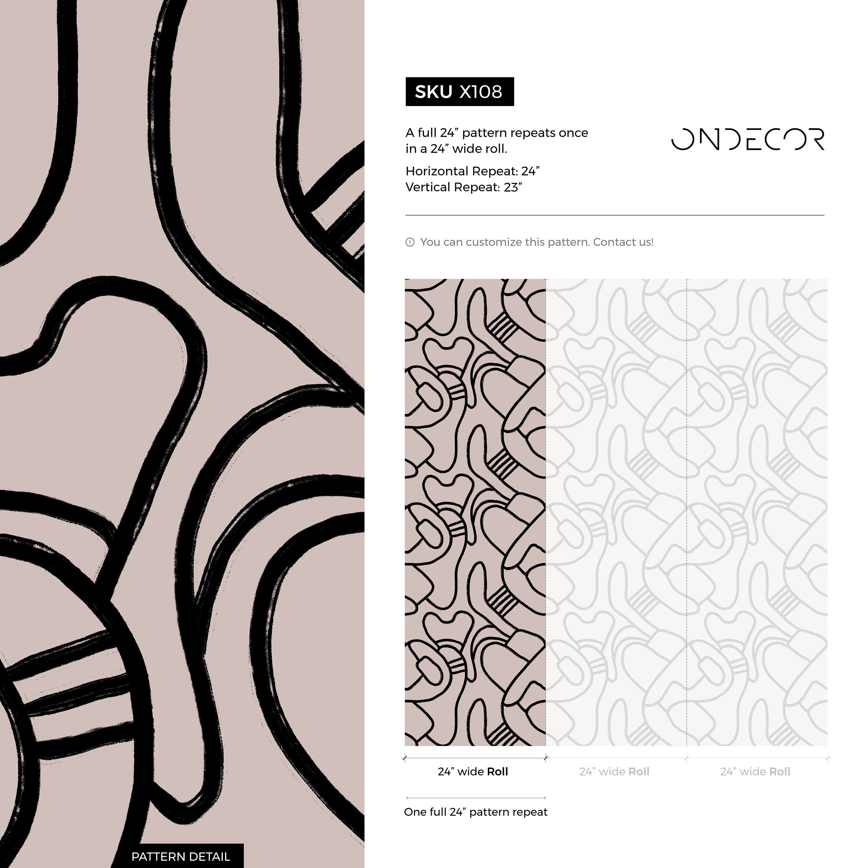 Abstract Wallpaper With Bold Hand-drawn Lines In Black And Taupe - X108