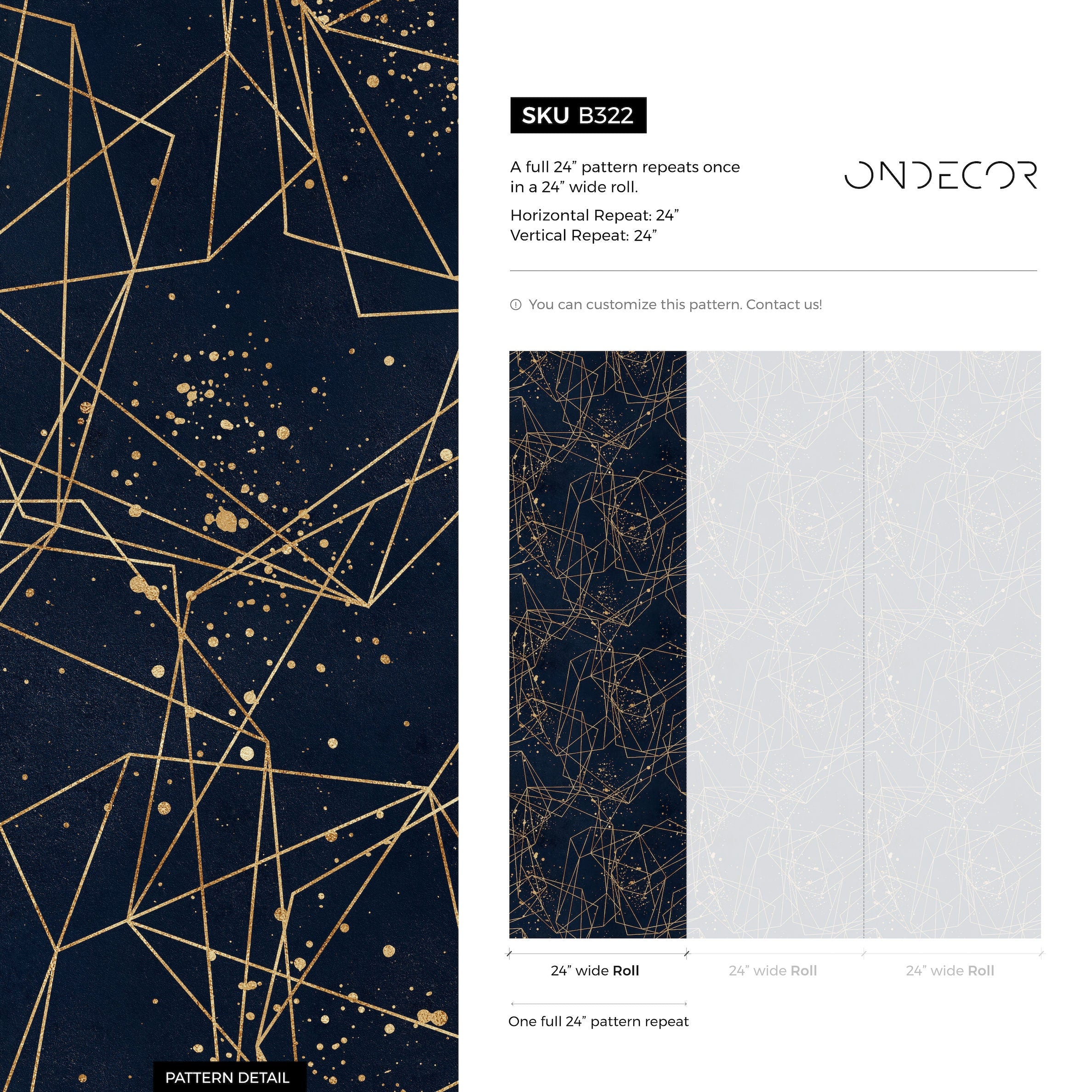 Geometric Wallpaper With Intersecting Gold Lines In Navy Blue And Gold - B322