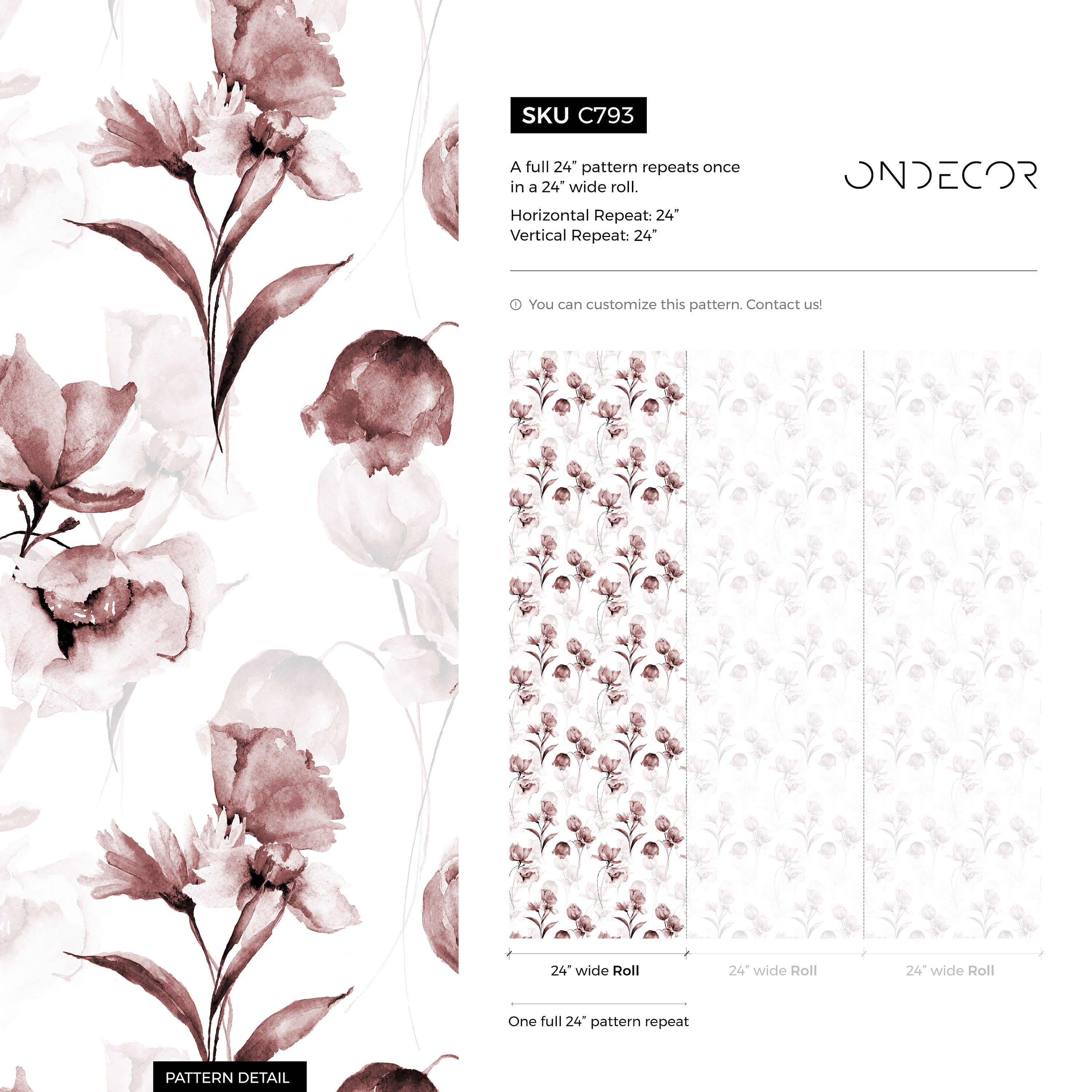 Floral Wallpaper Featuring Ethereal Blooms In Dusty Rose And Brown - C793