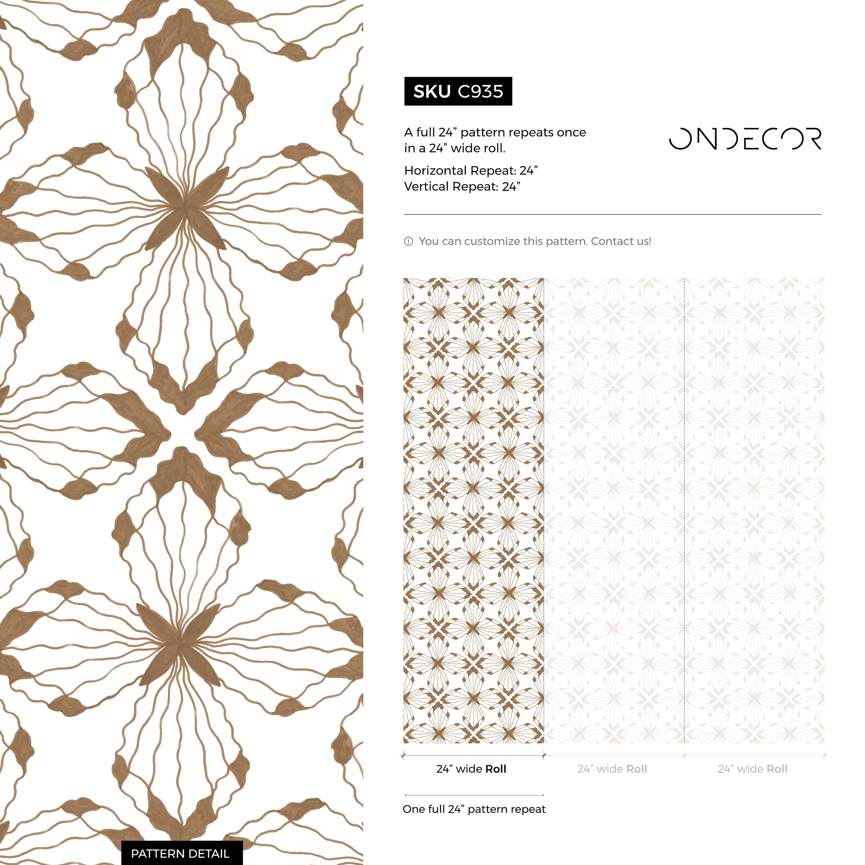 Boho Tile Wallpaper Featuring A Geometric Floral Motif In Brown - C935