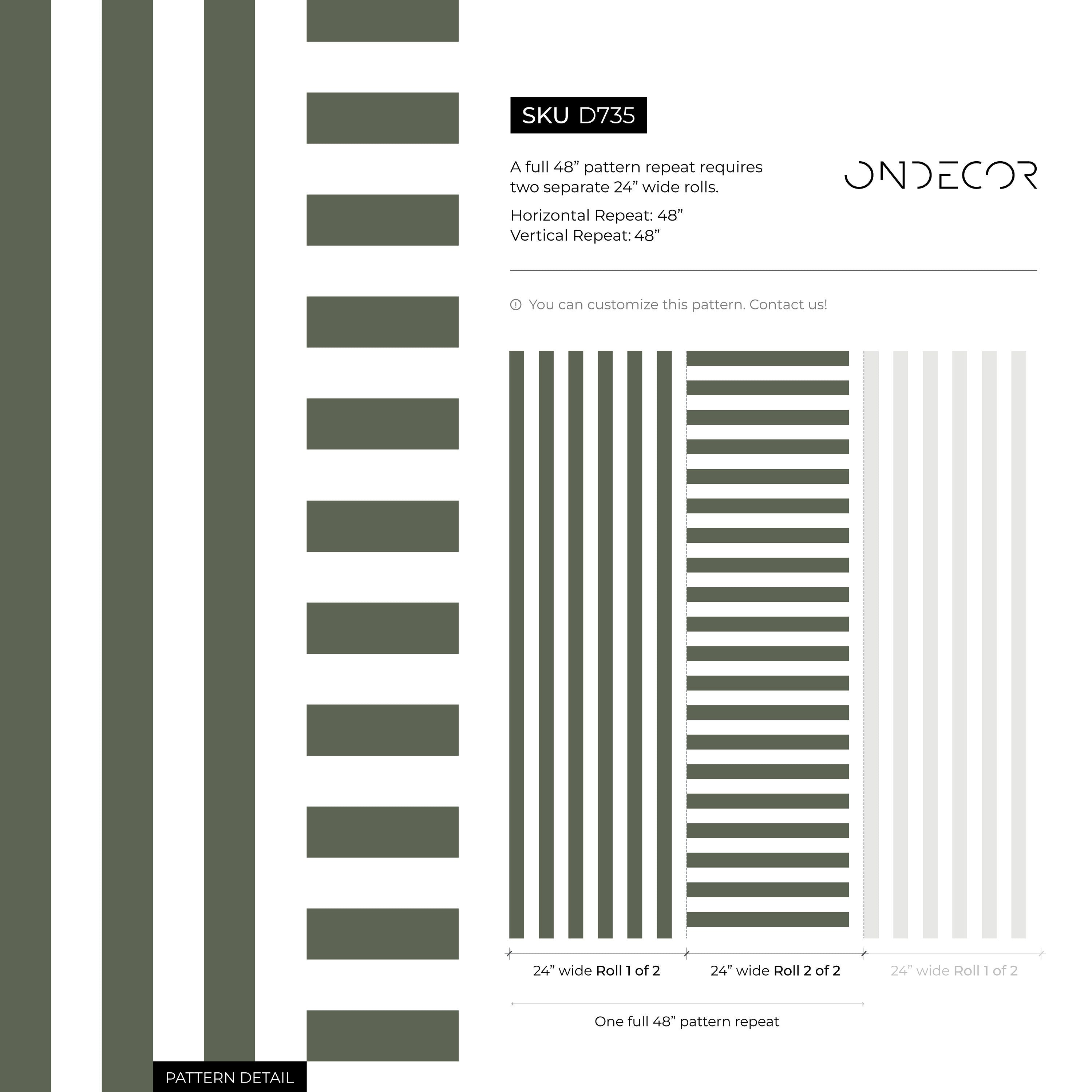 Geometric Wallpaper With Alternating Block Stripes In Olive Green - D735
