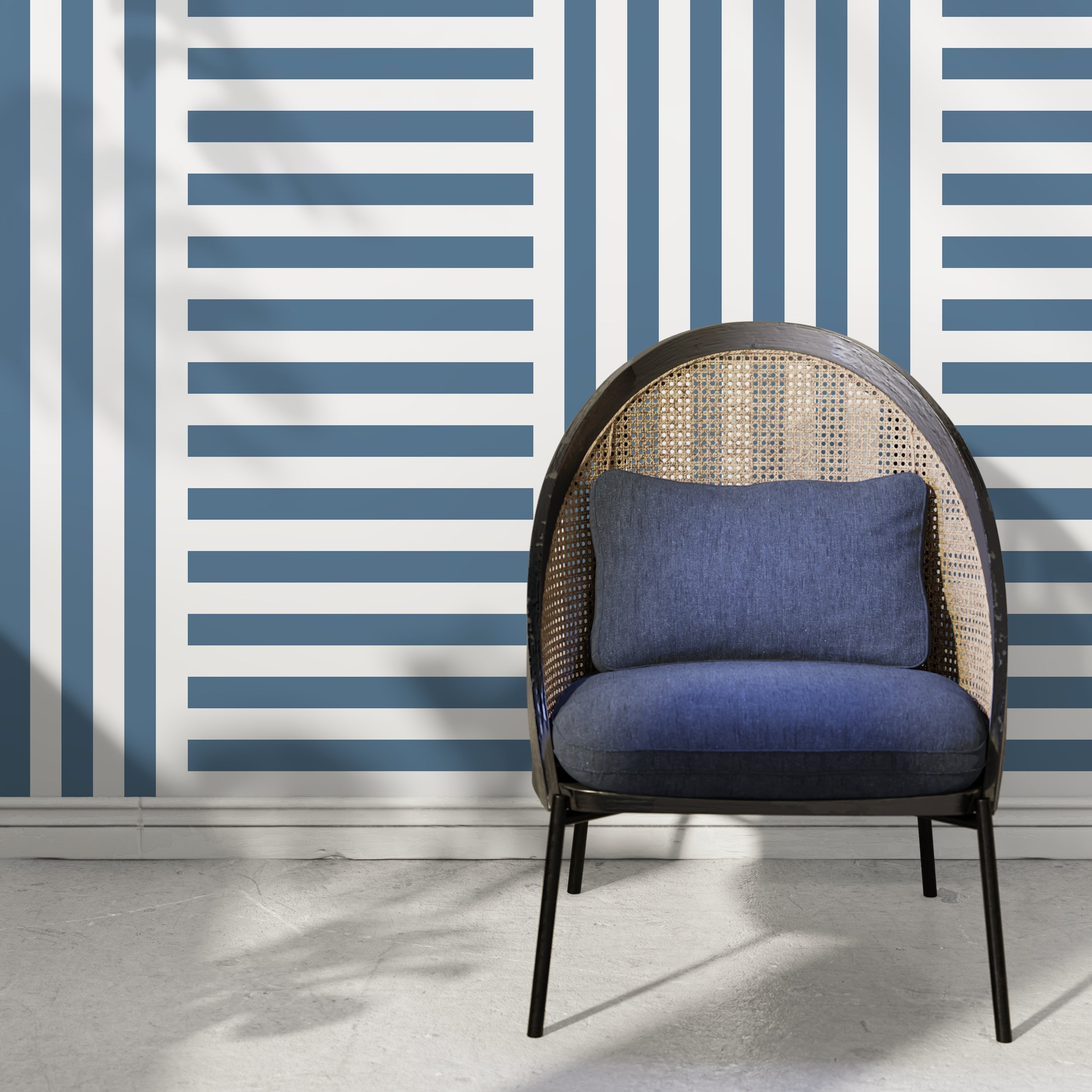 Geometric Wallpaper With Alternating Stripes In Blue And White - D738
