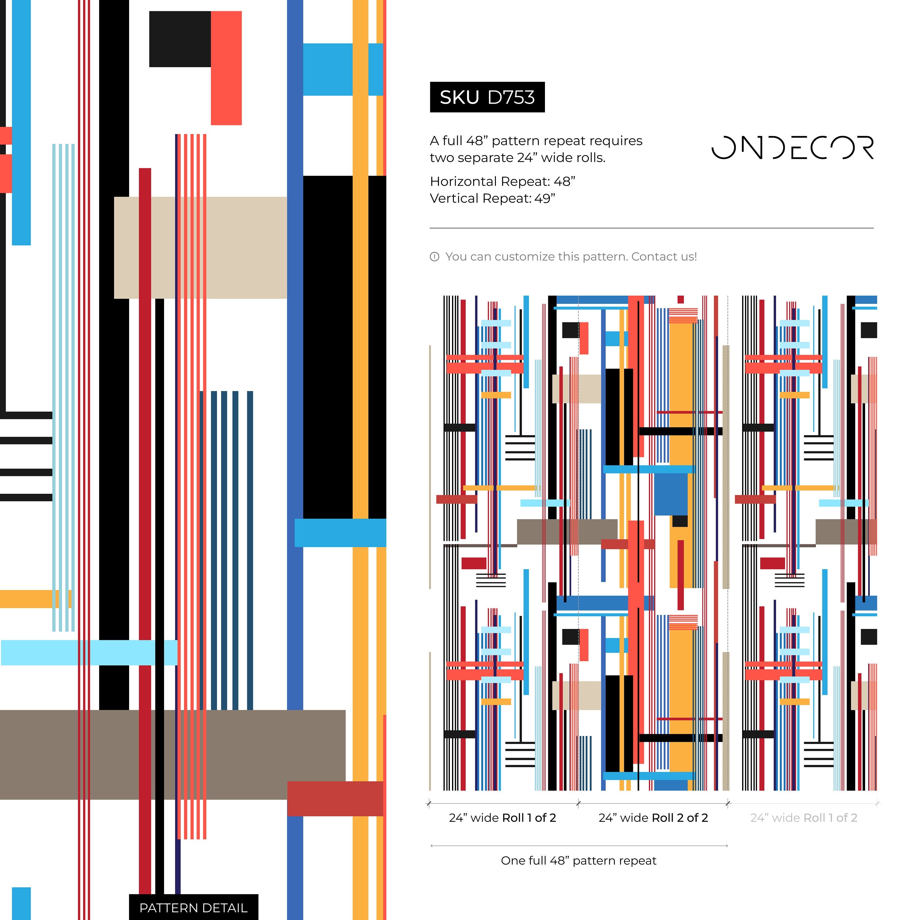 Geometric Wallpaper With Intersecting Lines In Red, Blue, And Yellow - D753