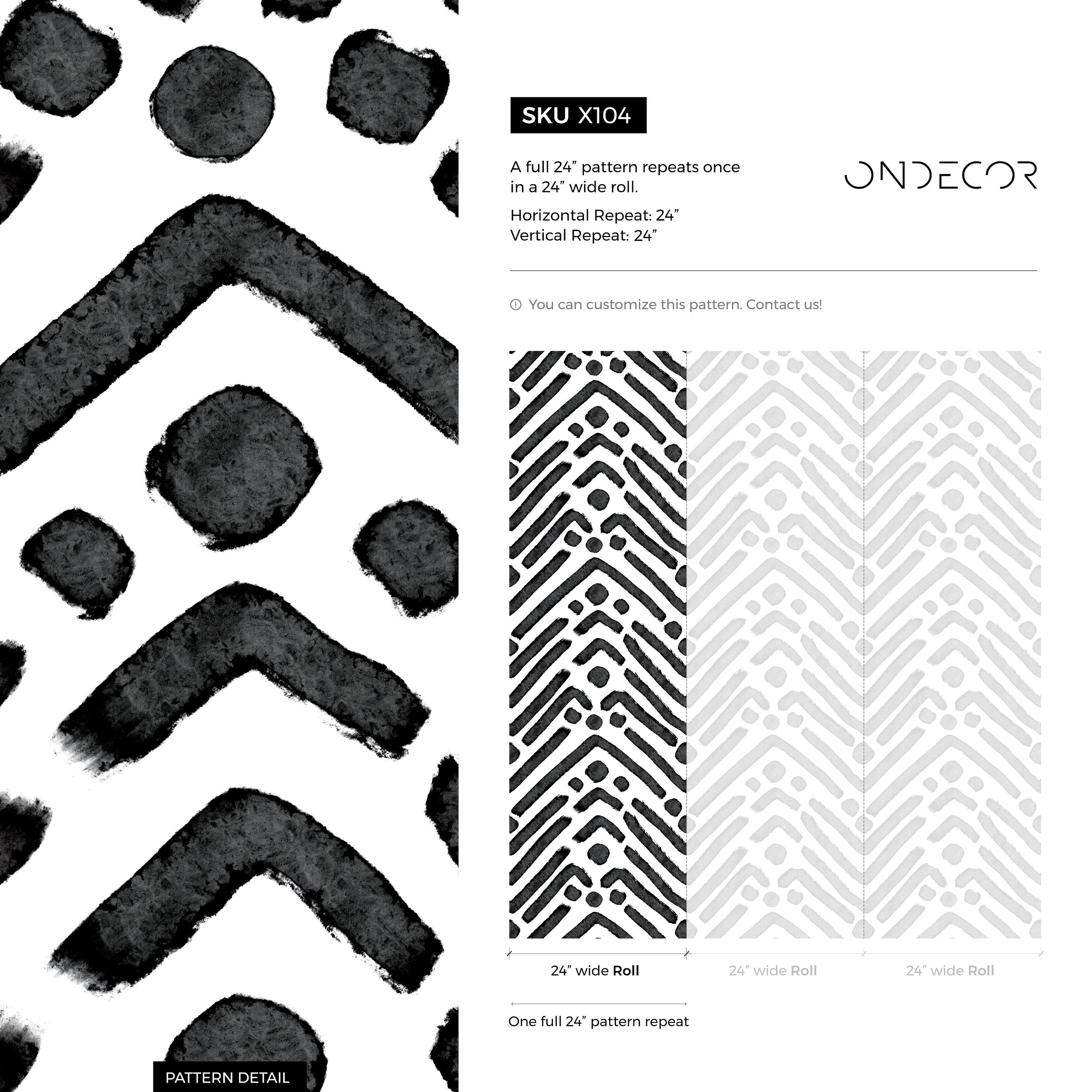 Geometric Wallpaper With A Hand-painted Chevron Motif In Black And White - X104