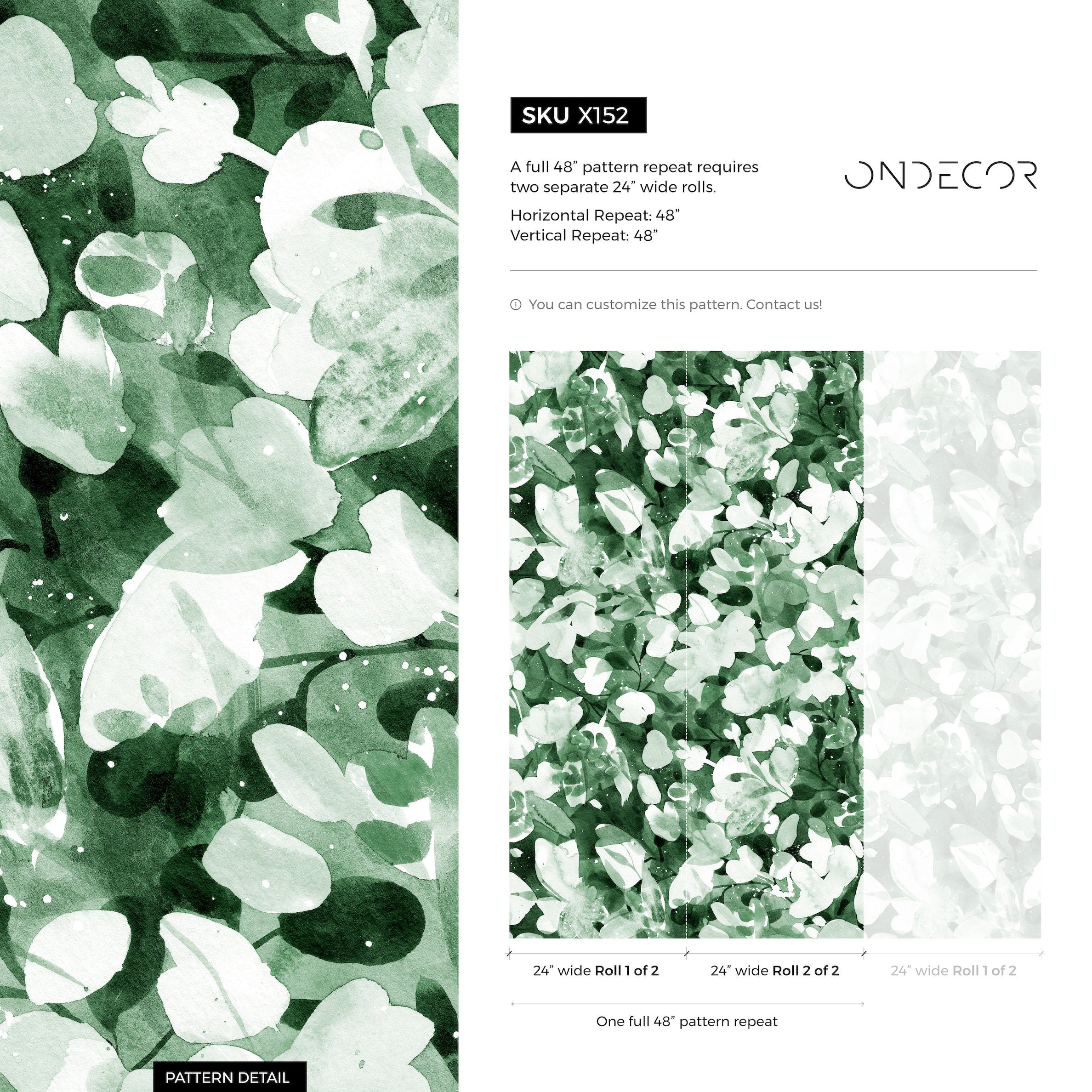 Watercolor Wallpaper With Abstract Botanical Leaves In Green And White - X152