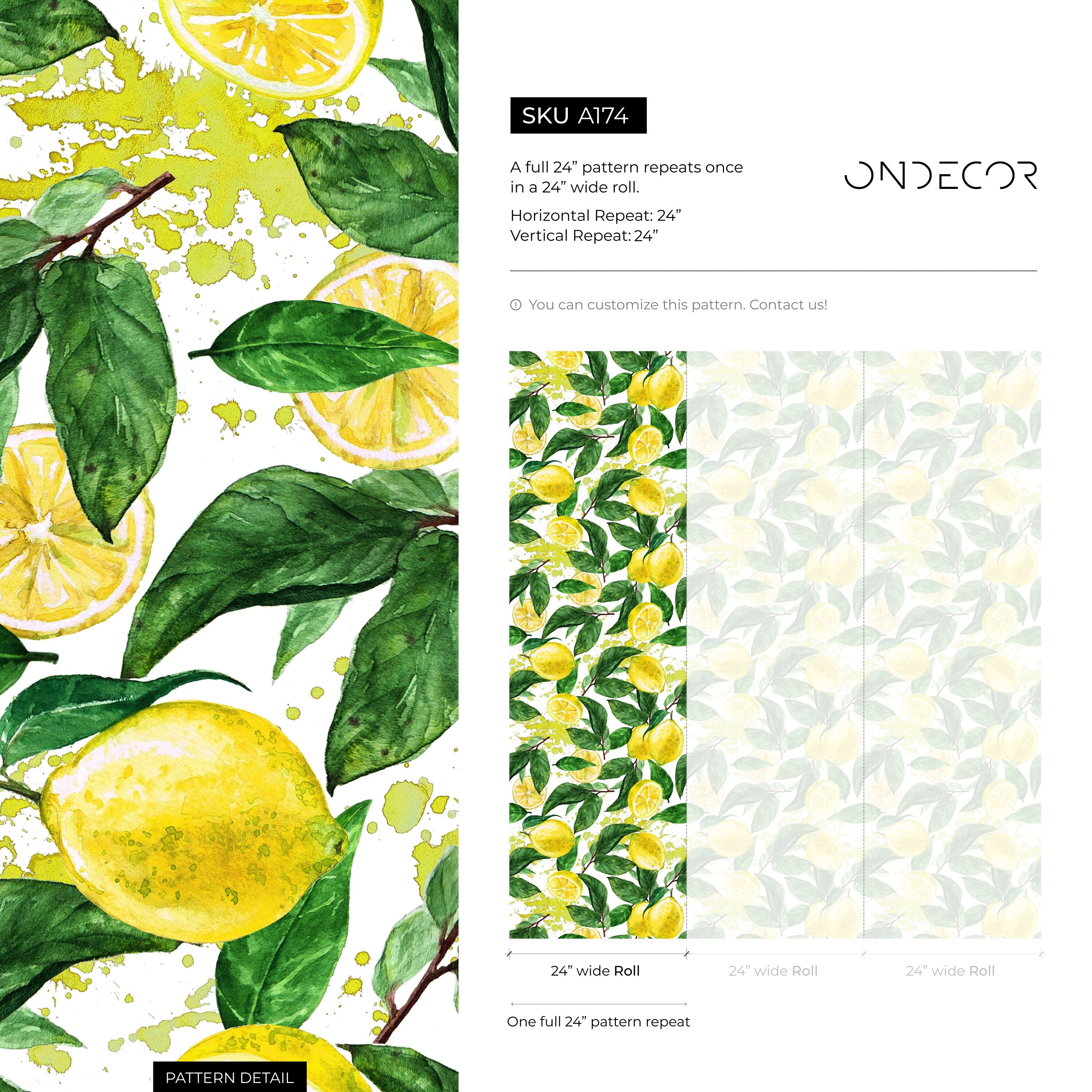 Tropical Wallpaper With A Watercolor Lemon Motif In Yellow And Green - A174