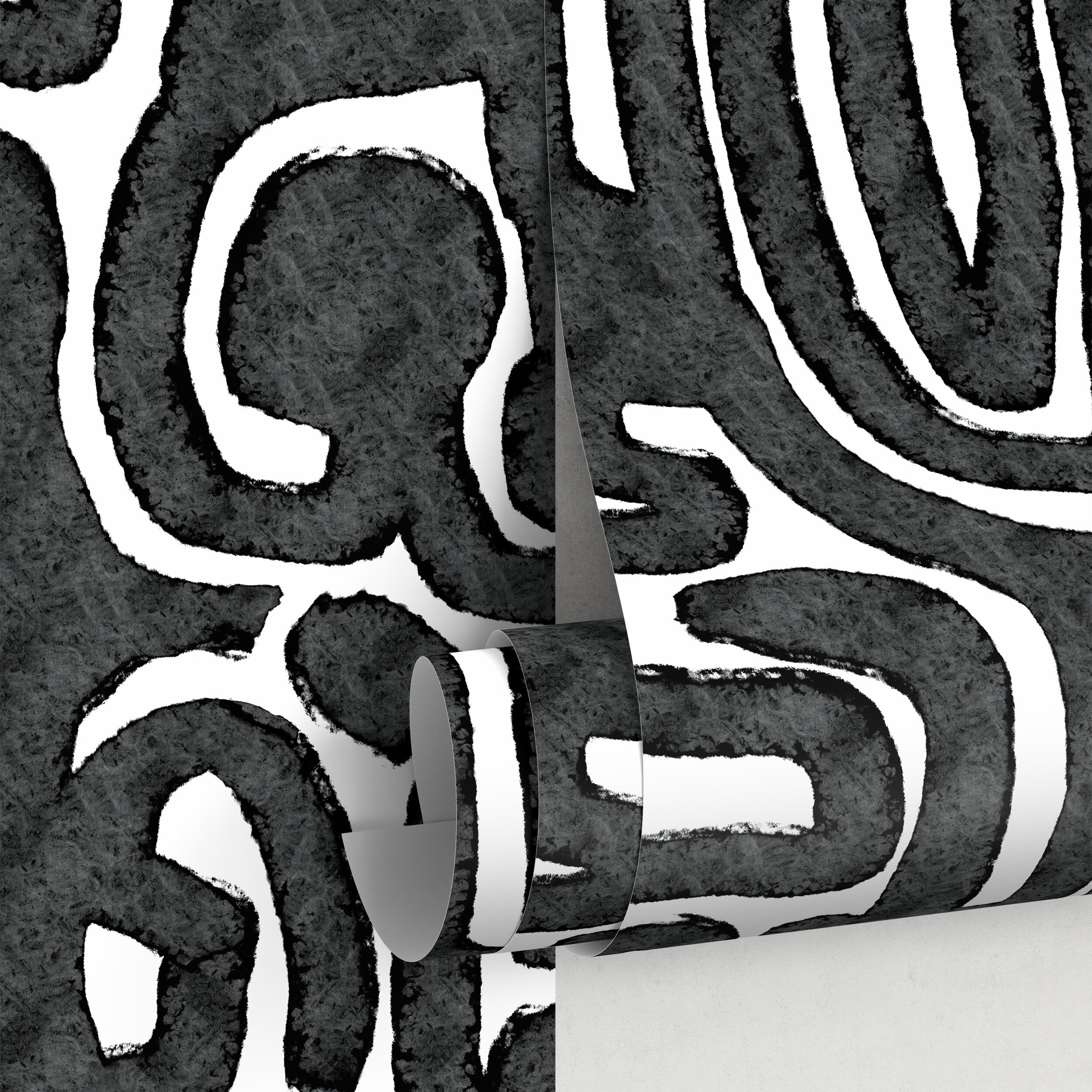 Abstract Wallpaper Featuring Bold Tribal Linework In Black And White - X103