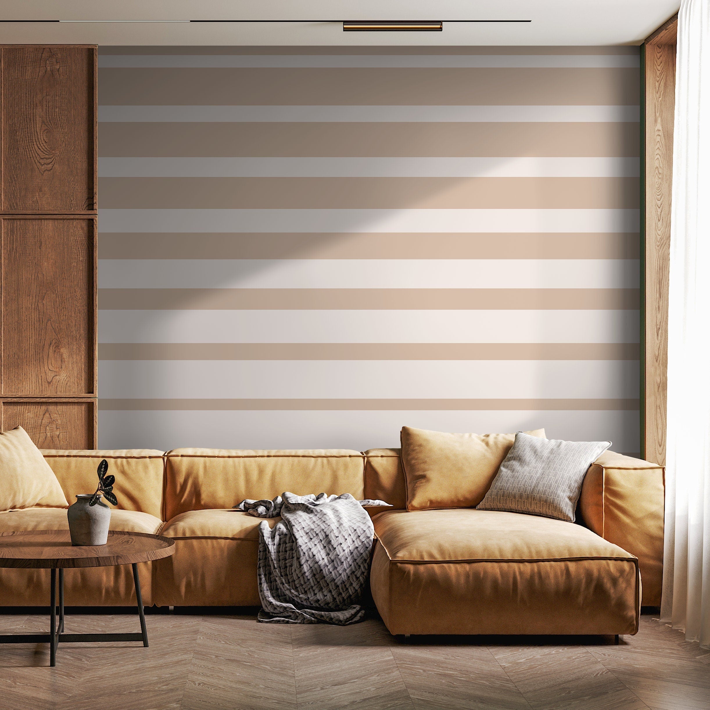 Striped Wallpaper With A Minimalist Motif In Beige And Taupe - D730