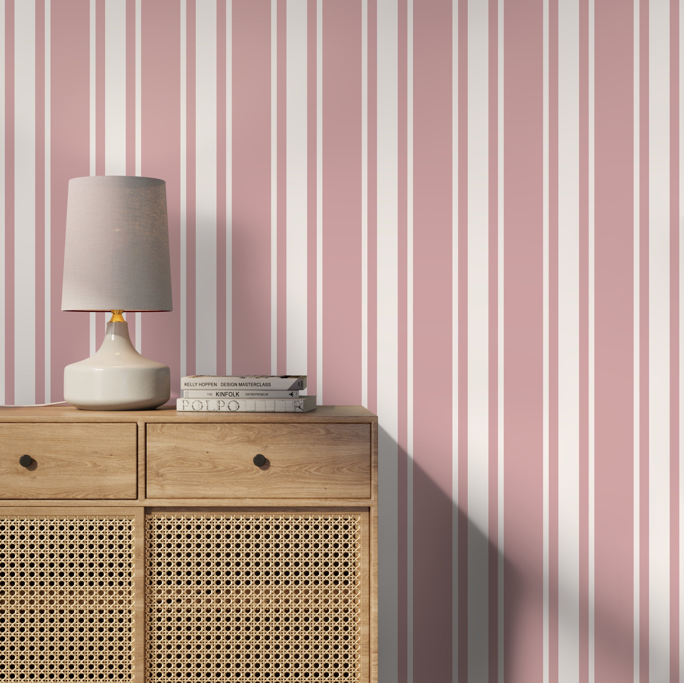 Striped Wallpaper With A Classic Varied Stripe Motif In Pink And Cream - D759