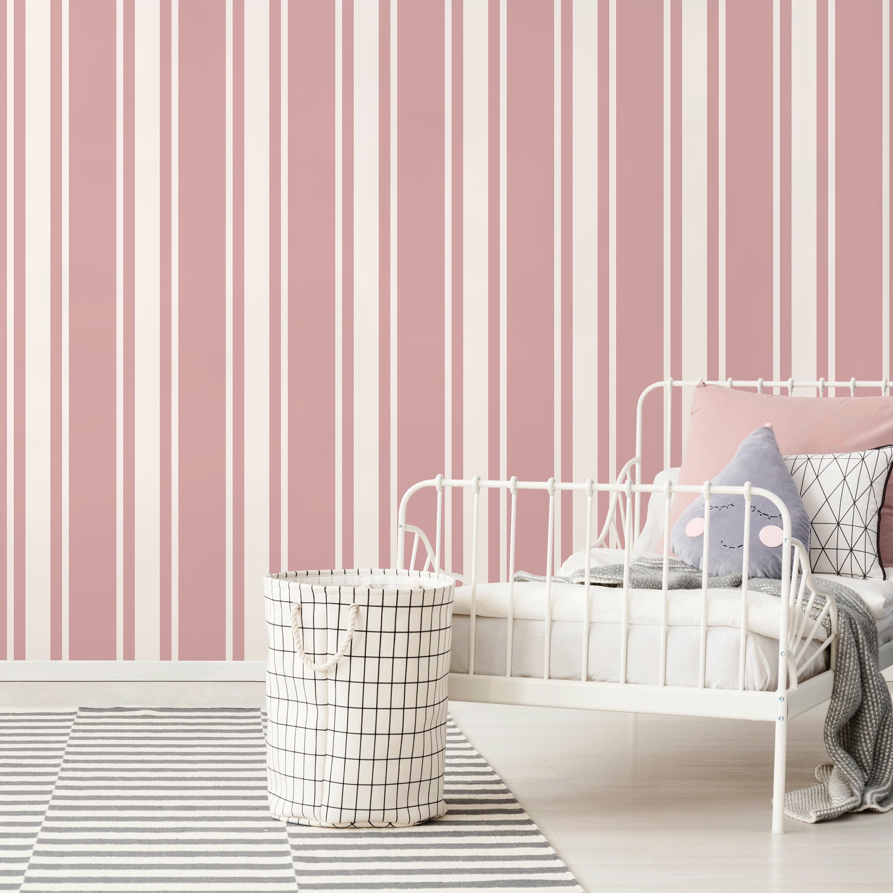 Striped Wallpaper With A Classic Varied Stripe Motif In Pink And Cream - D759