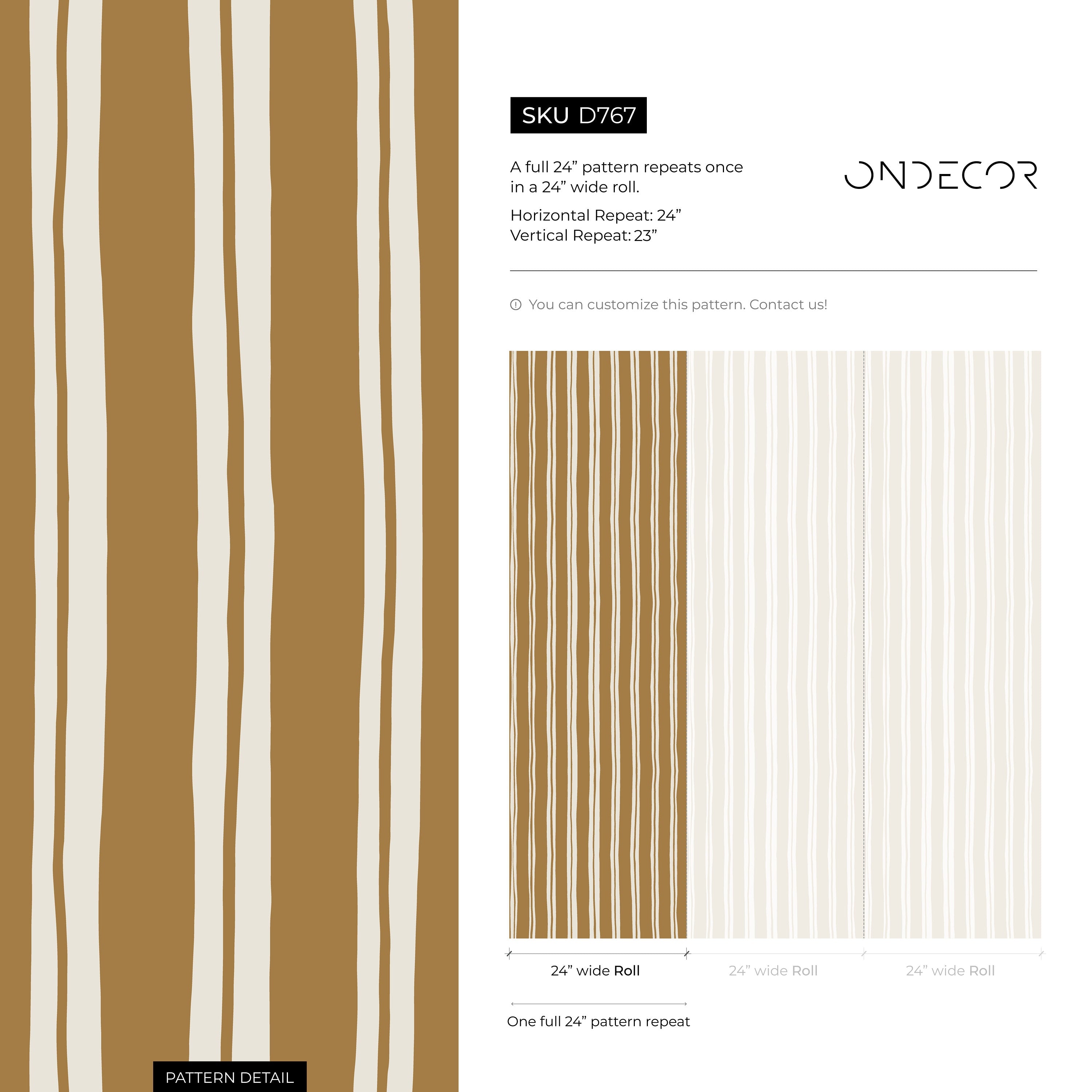 Striped Wallpaper With Organic Wavy Lines In Mustard And Off-white - D767