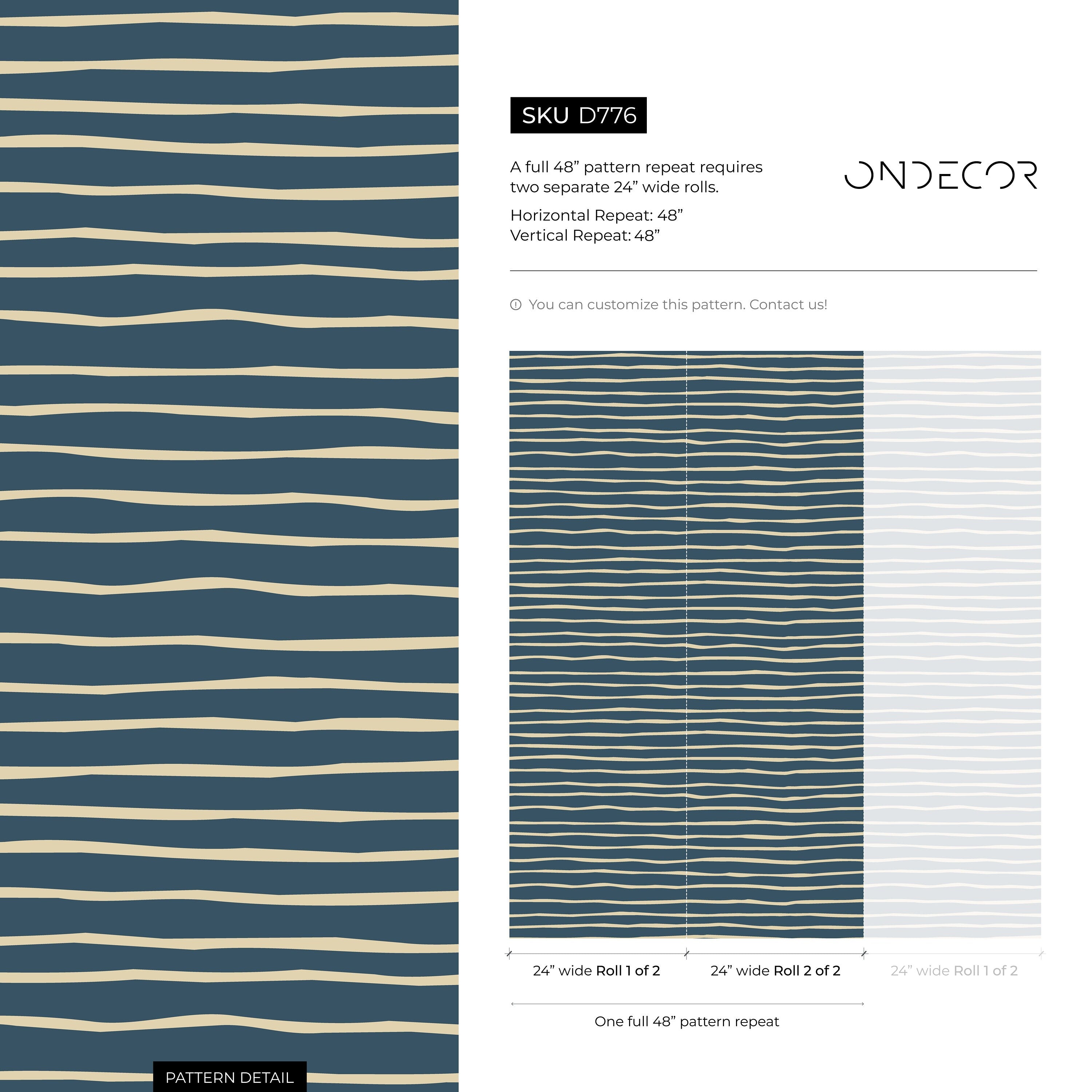 Striped Wallpaper With Wavy Hand-drawn Lines In Blue And Cream - D776