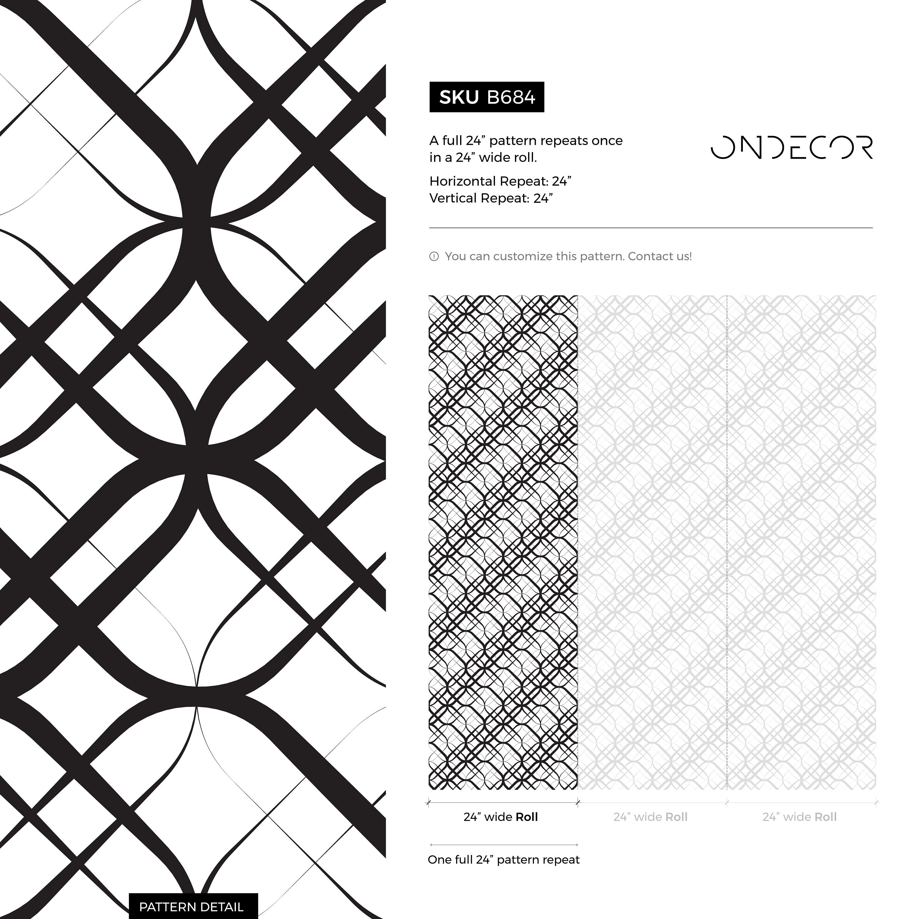 Geometric Wallpaper With Intersecting Curves In Black And White - B684