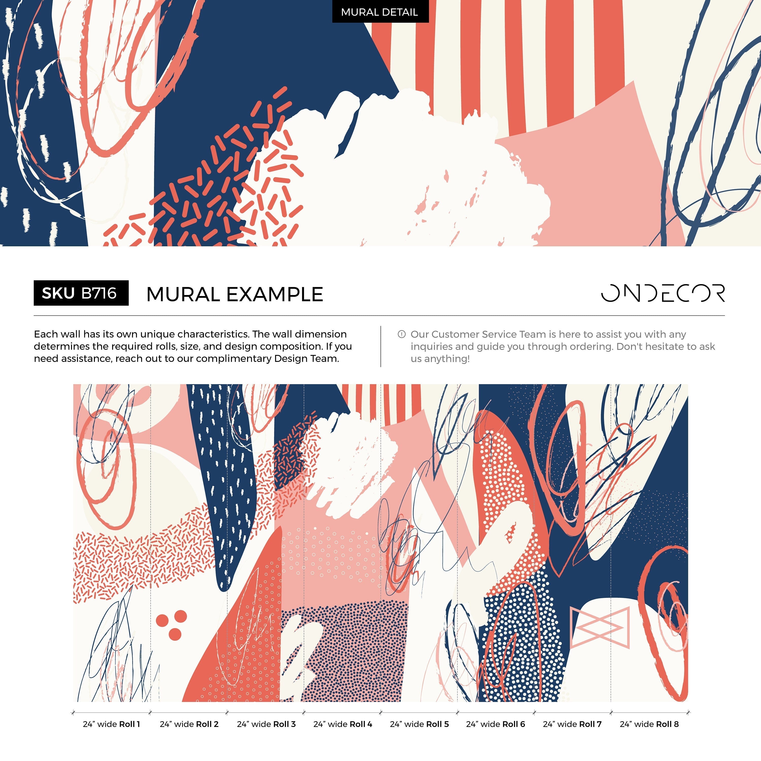 Abstract Wallpaper With Bold Brushstrokes In Navy Blue, Coral, And Beige - B716