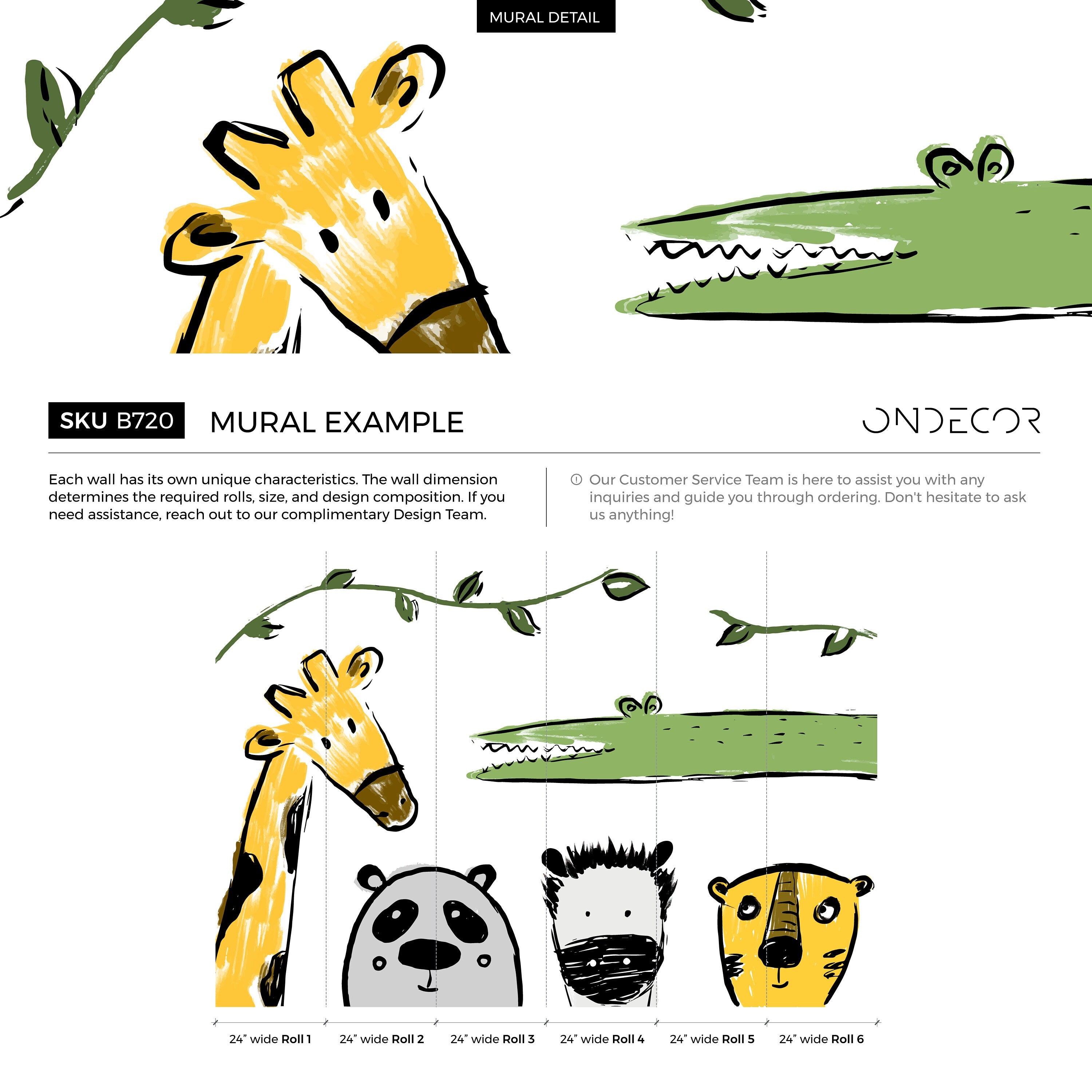 Animal Wallpaper With Sketchy Safari Animals In Yellow, Green, And Gray - B720