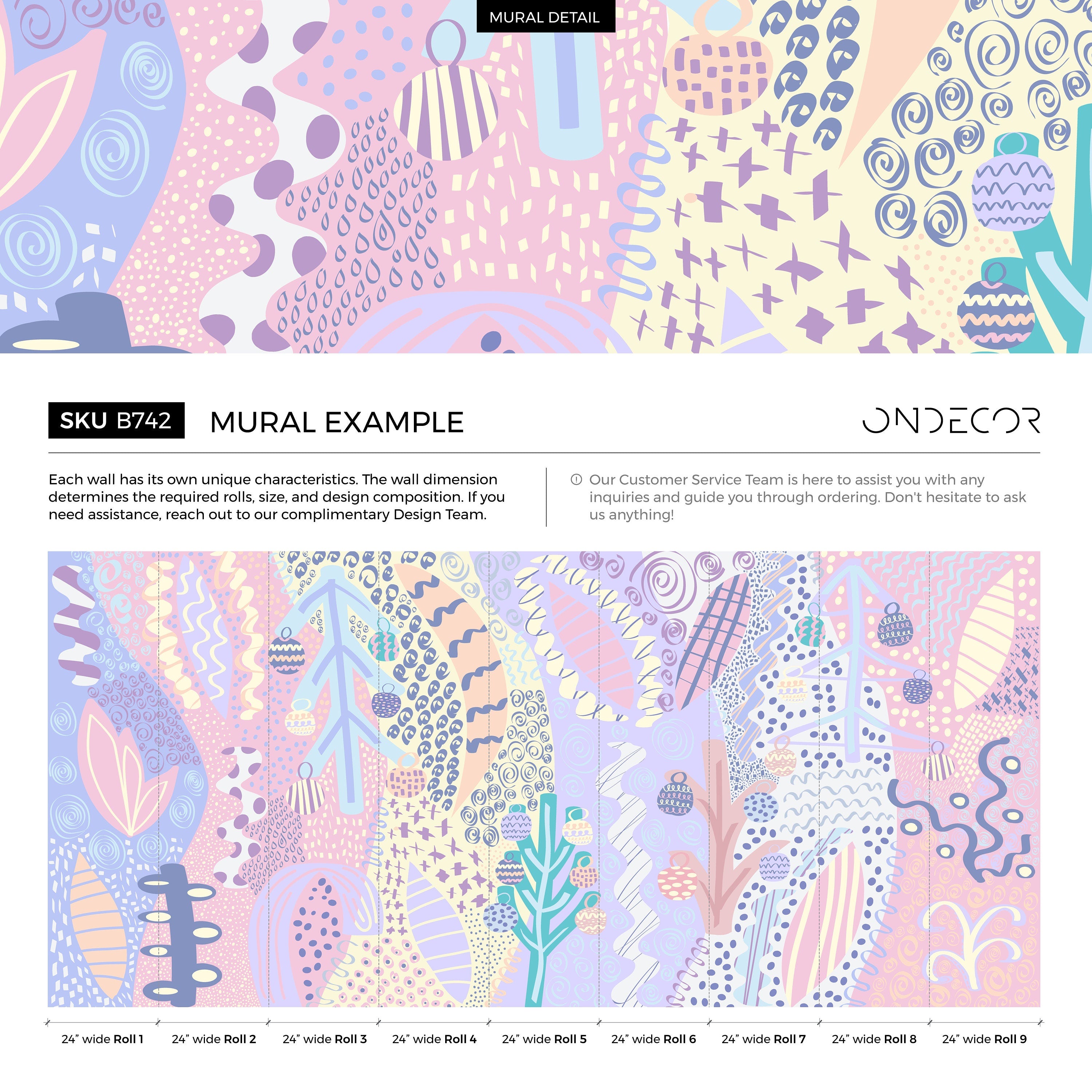 Abstract Wallpaper With Whimsical Doodles In Pink, Blue, And Lavender - B742