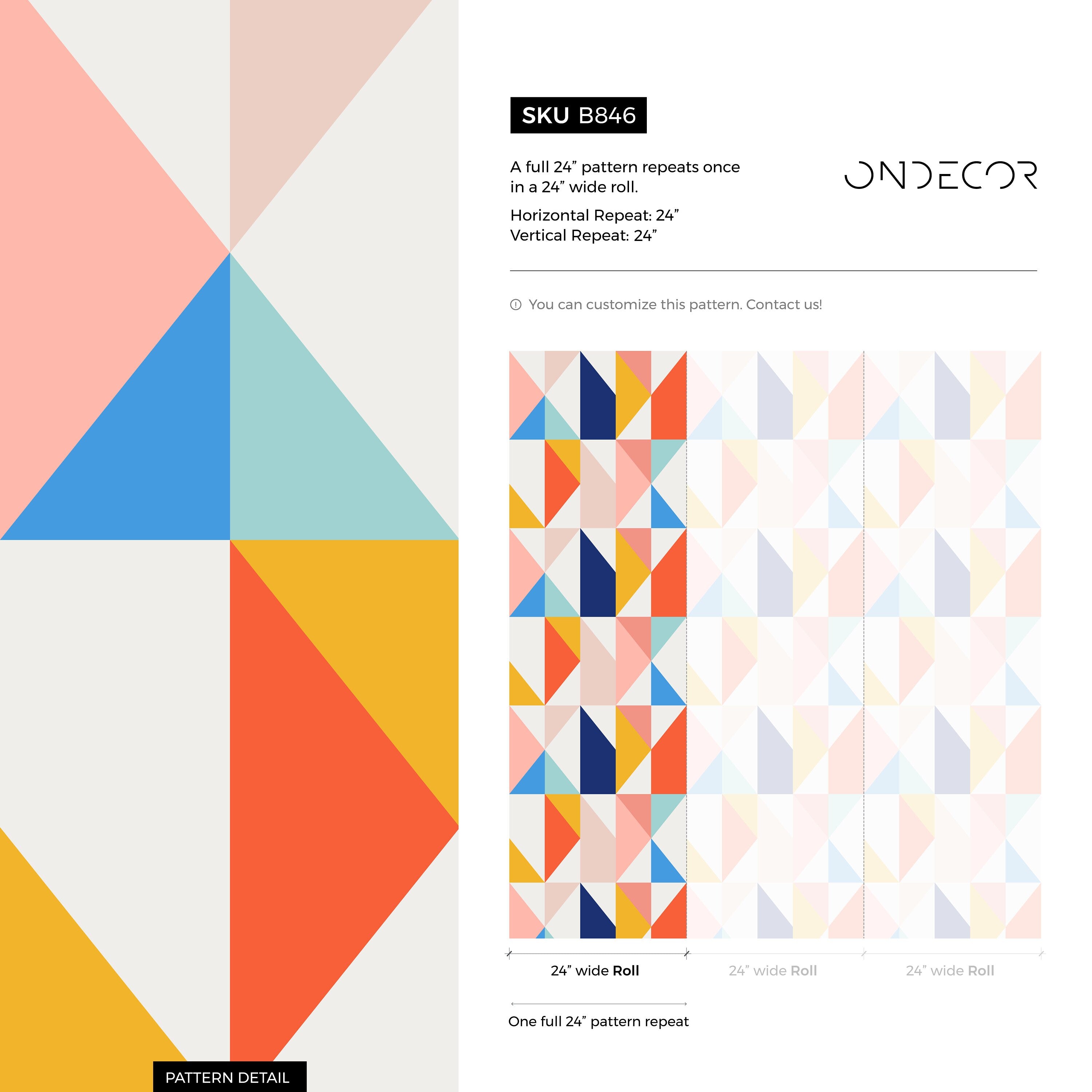 Geometric Wallpaper With A Modern Triangle Motif In Blue, Orange, And Yellow - B846