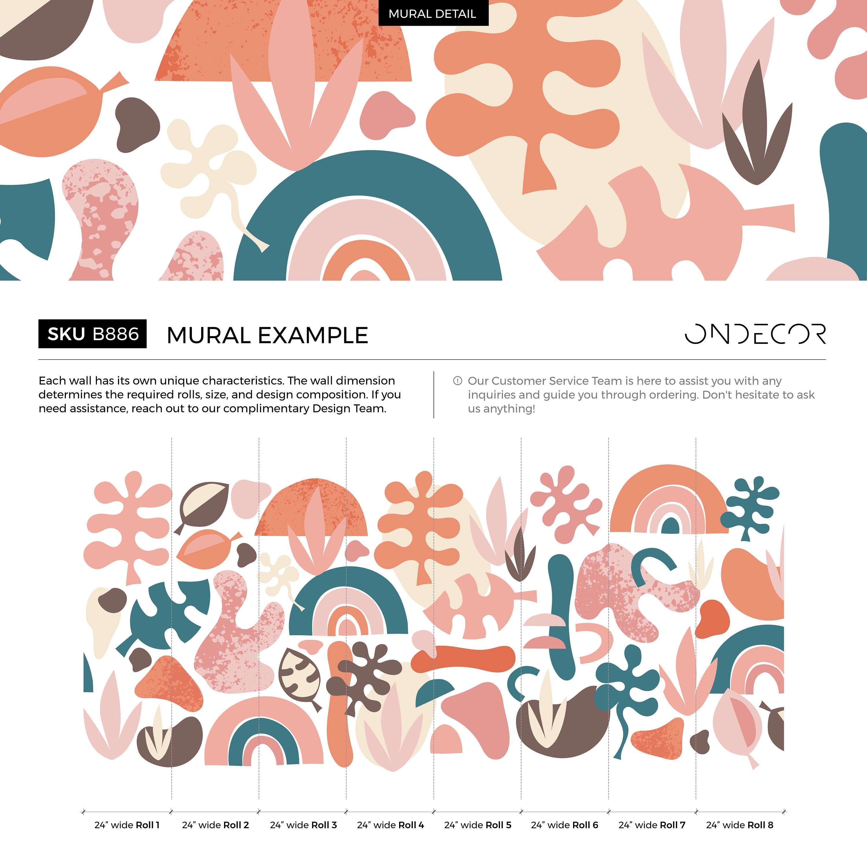 Abstract Wallpaper With Modern Organic Shapes In Rust, Pink, And Teal - B886